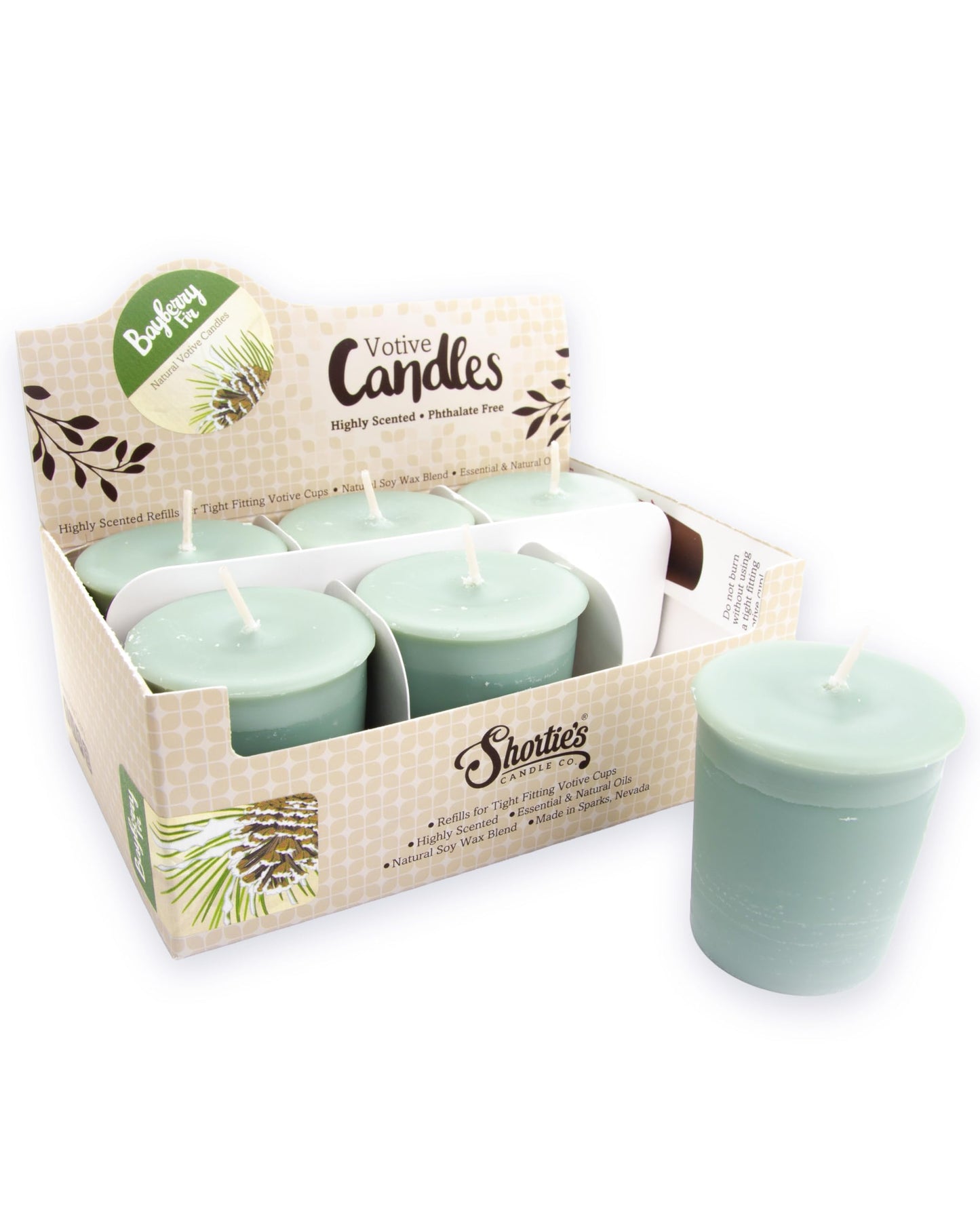 Bayberry Fir Soy Votive Candles - Scented with Natural Fragrance Oils - 6 Green Natural Votive Candle Refills - Christmas & Holiday Collection