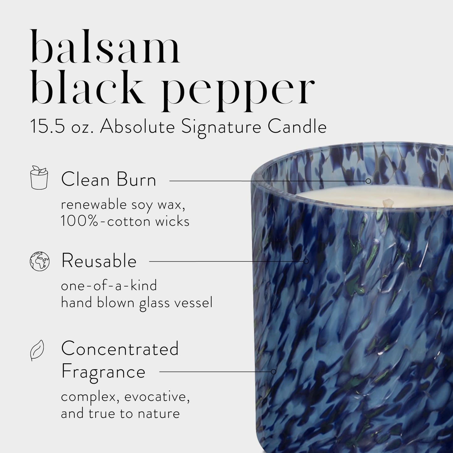 LAFCO New York Signature Candle, Balsam Black Pepper - 15.5 oz - 90-Hour Burn Time - Reusable, Hand Blown Glass Vessel - Made in The USA