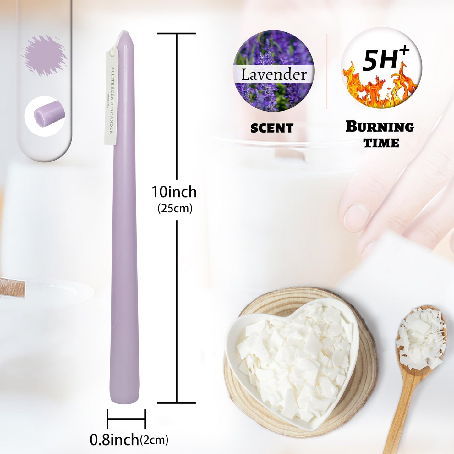 Dripless Handmade Purple Taper Candlesticks Lavender Scented Long Lasting Burn Smokeless Aromatherapy Candles 10 Inch Elegant Tall Candles for Home Décor Women's Gift