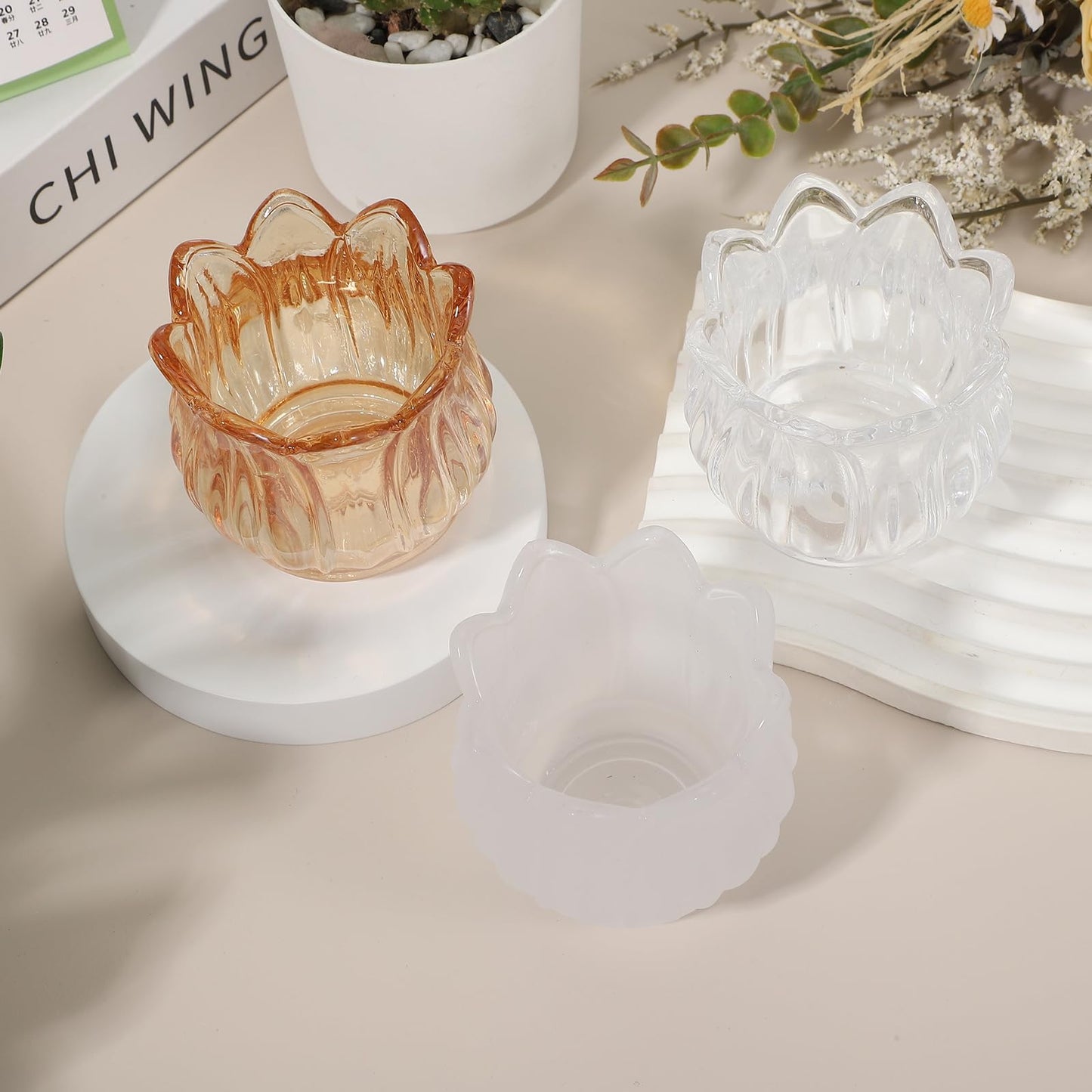 uxcell Glass Tea Light Candle Holder, Tulip Crystal Glass Votive Candle Holder for Desk Table Centerpiece, Wedding, Party, and Home Decor(Clear)