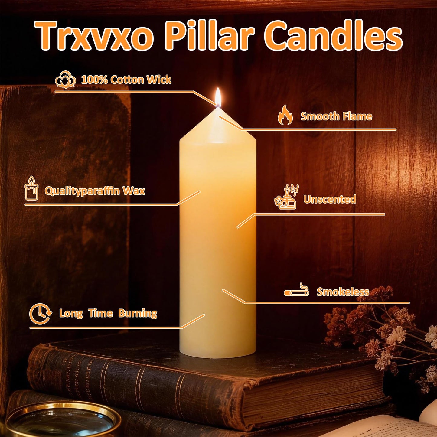 Trxvxo 72 Pcs Ivory Pillar Candles Bulk Set，3 Different Lengths 2 x 3/6/8 Inch (24 Each)，Hurricane Candles，Dripless Unscented Smokeless，Gives You a Better Atmosphere When Organizing an Event Party.