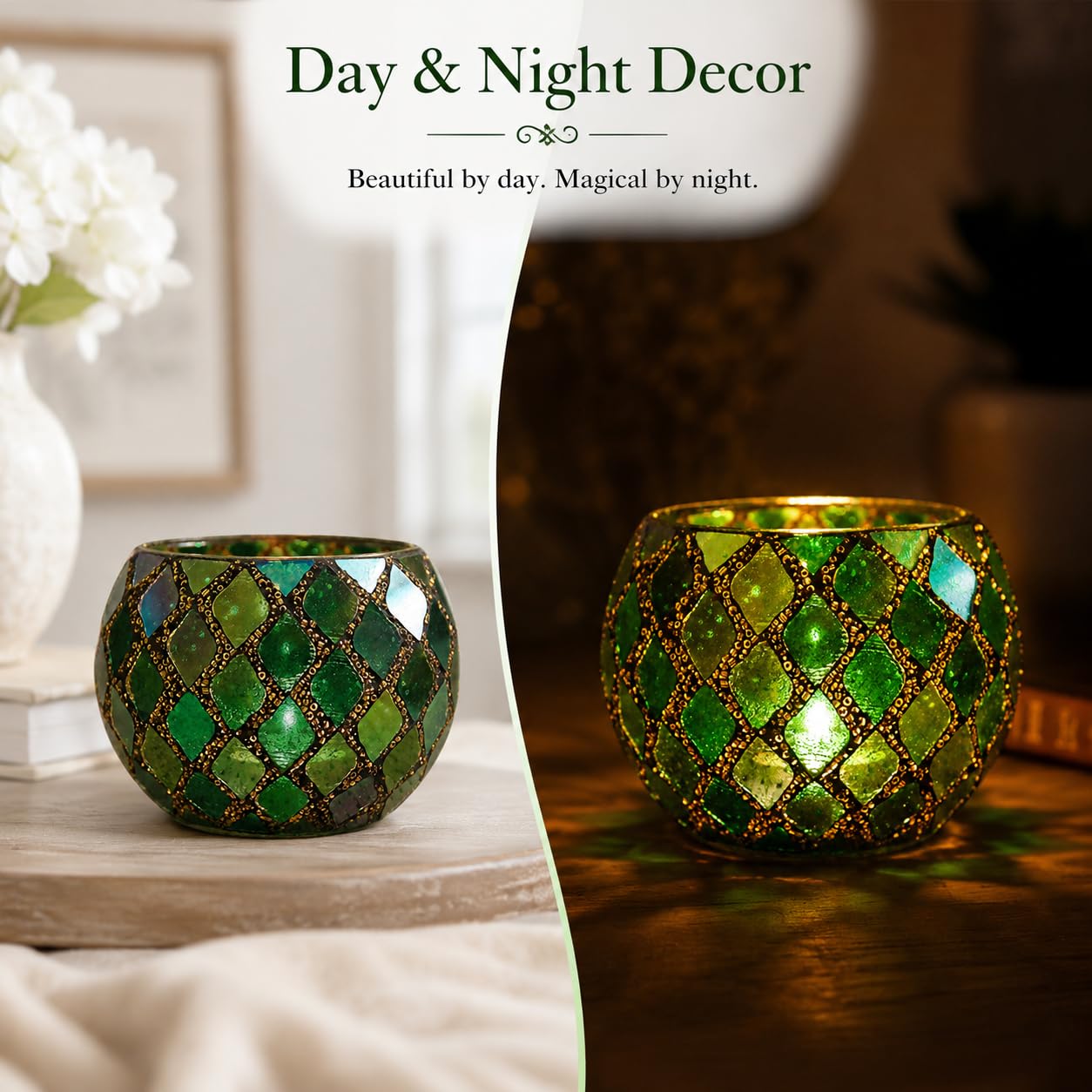 Votive Candle Holder Tea Lights - Glass Candle Holders, Mosaic Tealight Candle Holder, Candle Jar Cup for Wedding Centerpiece Party Table Decorations, Valentines Day Decor