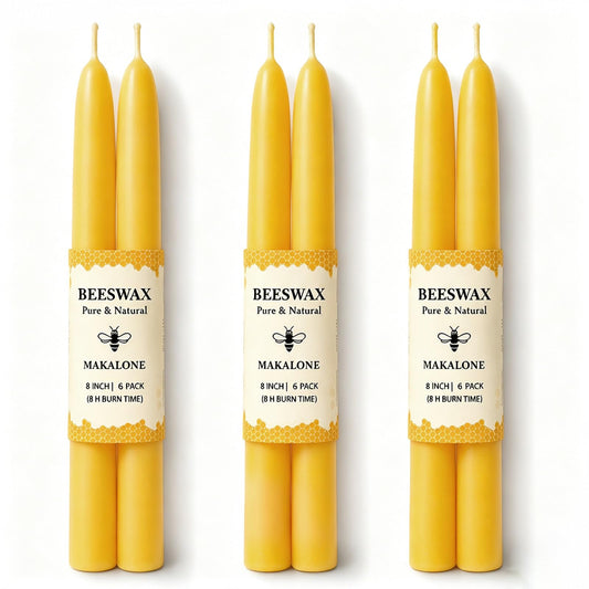 Beeswax Taper Candles,8in Pure Beeswax Candles Bluk-6 Pcs,8 Hours Long Burning Bees Wax Candle for Home,Dripless Smokeless Taper Candle Sticks for Prayer,Party,Unscented Natural Taperd Candles