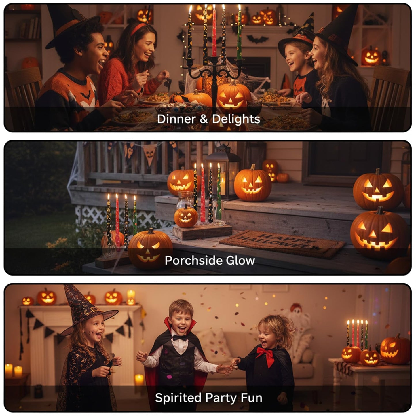 FYBW 10-Inch Halloween Taper Candle Set of 4,Pumpkin Skeleton & Bat Prints, Spider Web Spooky Dinner Candles, Gift for Festive Halloween Day Decoration