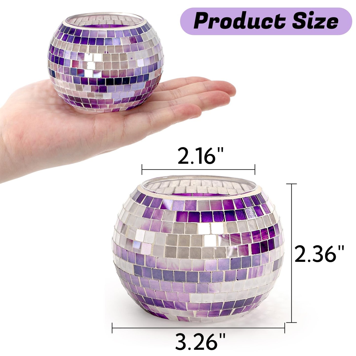SOUJOY 6 Pack Votive Candle Holder, Handmade Mosaic Glass Tealight Holders, Diwali Decorative Scented Candle Bowl for Valentine, Party, Christmas Table Centerpiece Decor