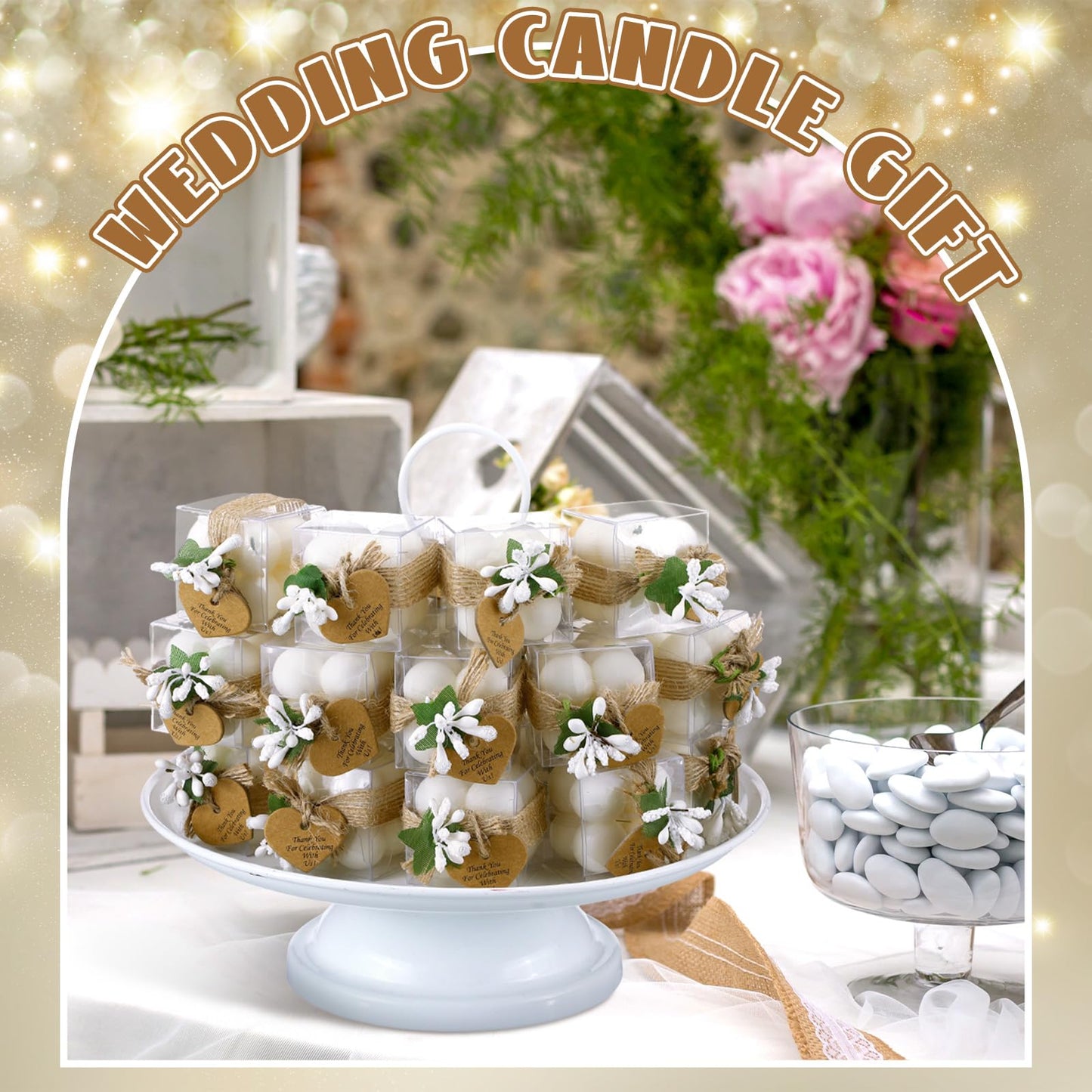 MTLEE Mini Bubble Candles Wedding Favors Gifts for Guests 1.57" x 1.38" Bubble Candles with Cards Dried Flowers DIY Gift Set for Baptism Party Bridal Shower Thank You Gifts(White,30 Sets)