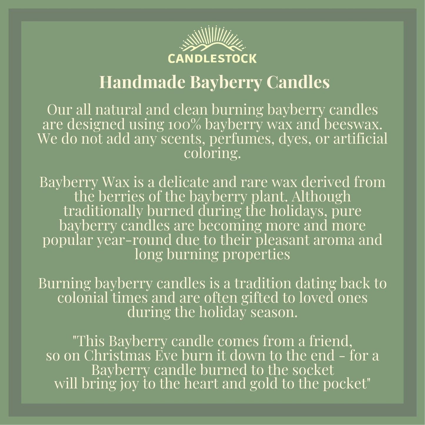 Candlestock Real Bayberry Tealight Candle 6 Pack – Pure Bayberry and Pure 100% USA Beeswax Blend – Dripless Tealight Candle Set