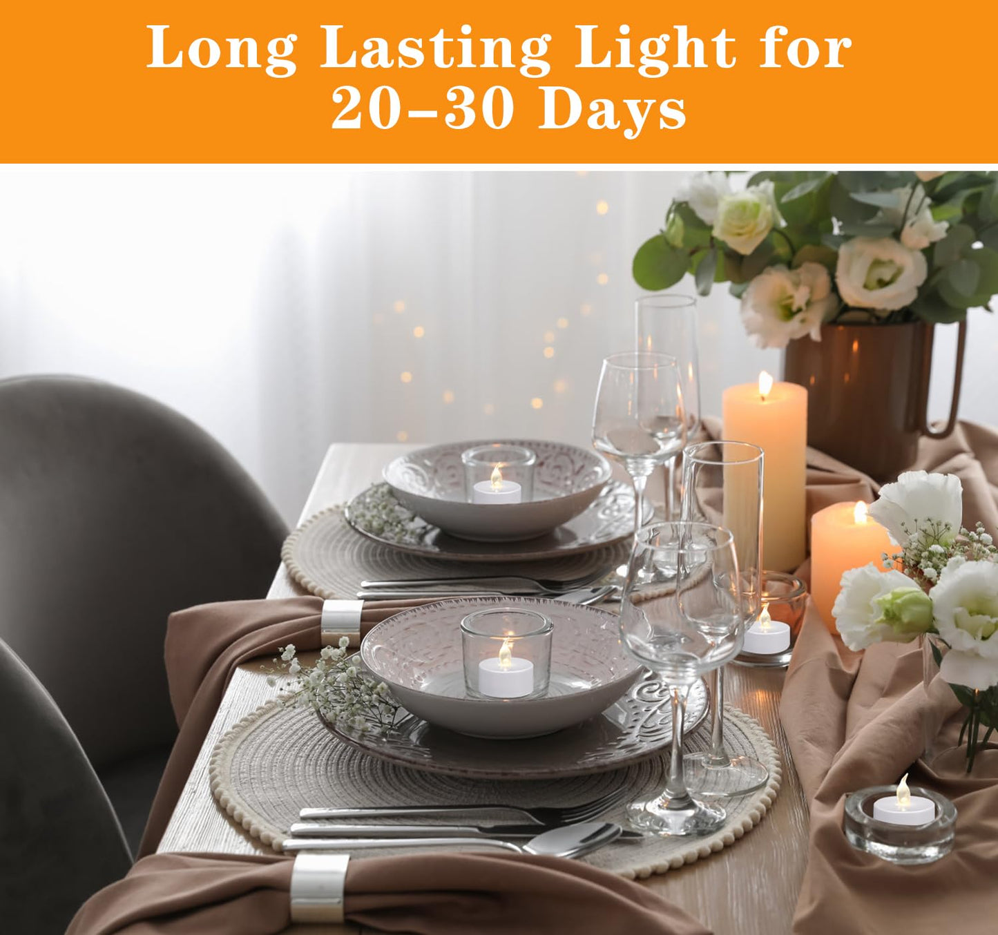 KOABY 24 Pack Tea Lights with Timer, Auto-On 6 Hours and Off 18 Hours in 24 Hours Cycle Automatically, Battery Operated Flameless Flickering Tea Lights with Timer(24 Pack, Warm White)