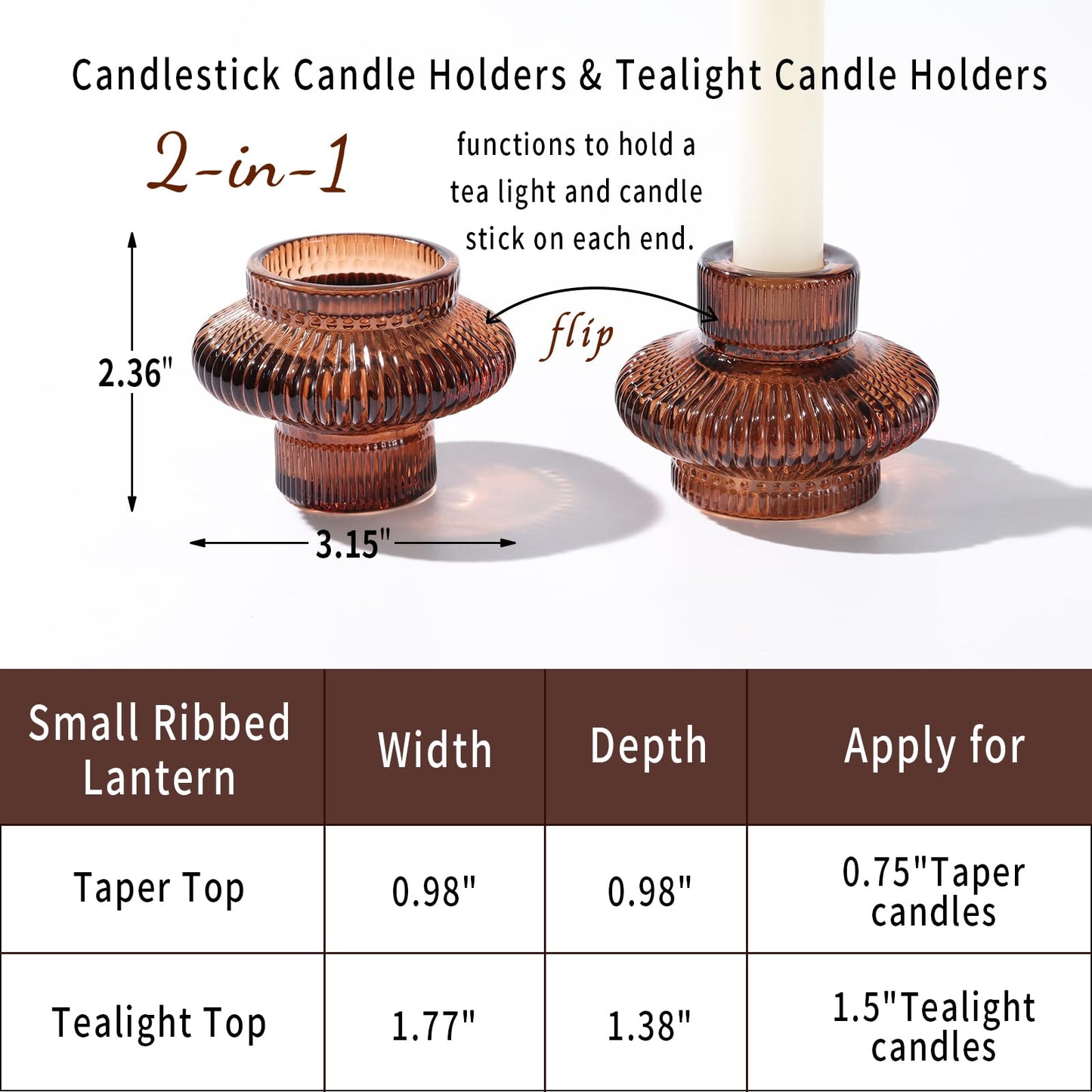 Candle Stick Candle Holder Set of 8, Taper Candle Holders for Wedding Table Centerpiece, Ribbed Glass Votive Candle Holders for Christmas, Romantic Dinner, Festival & Windowsill Decor