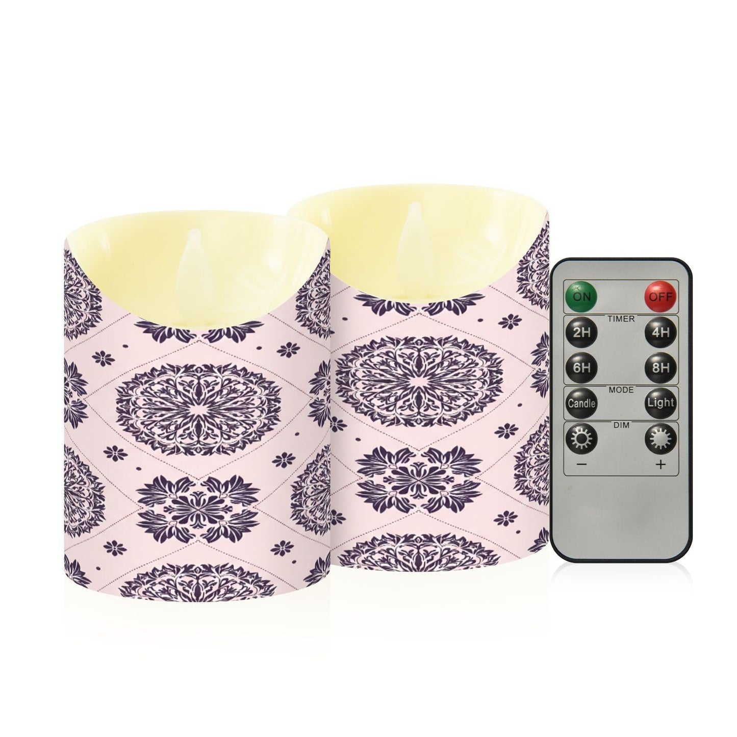 Gravopti Mandala Tile 2 Pack Flameless LED Pillar Candles with Remote & Timer, Battery Operated, Flickering Wax Candle for Wedding, Romantic Home & Party Decor