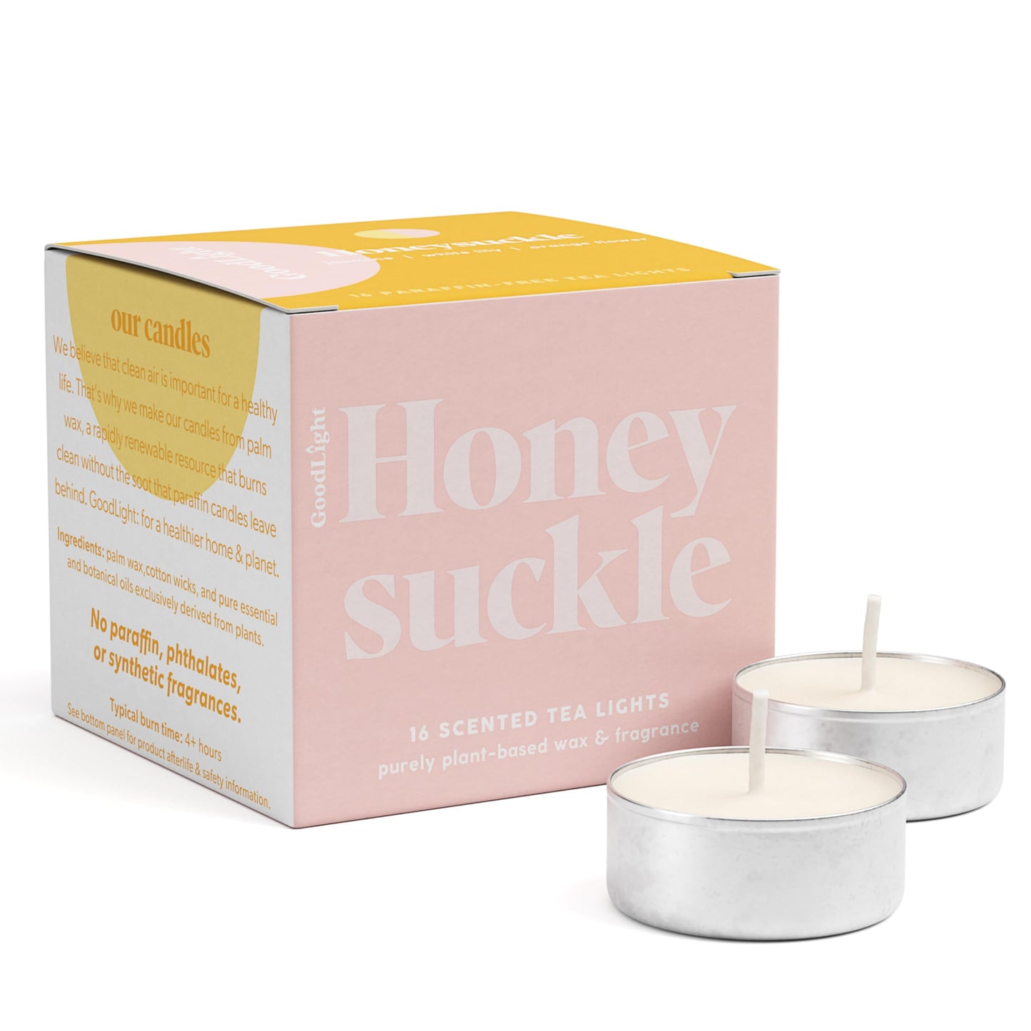 GoodLight Scented Vegan and Paraffin-Free Tea Light Candles (16 Count, Honeysuckle)