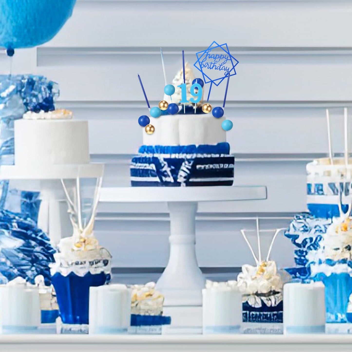 Yerliker 34 Pcs Happy Birthday Cake Toppers Decorations Birthday Candles DIY Cake Decor for Men Women Wedding Anniversary(Navy Blue)