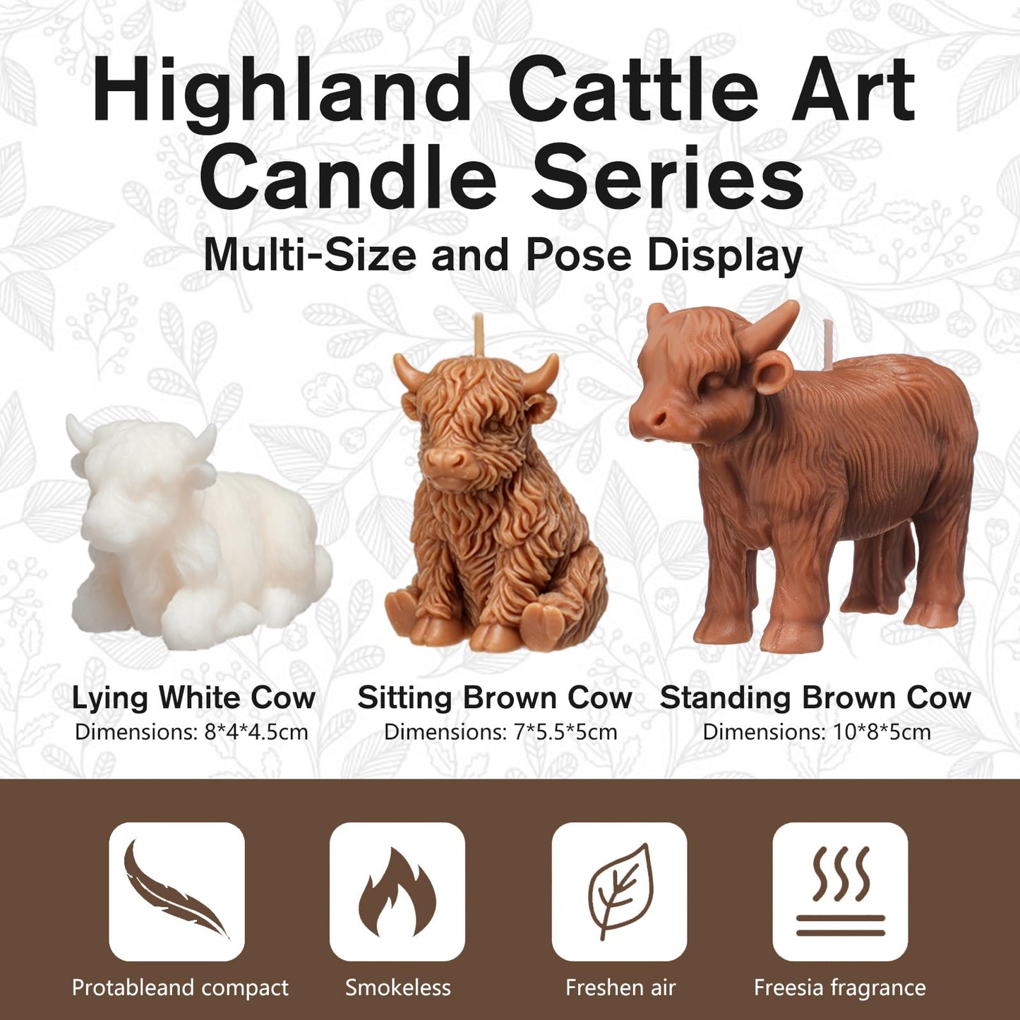 Nuanchu 3 Pcs Highland Cow Candles Decoration Handmade Farm Animal Candle Cute Scottish Cow Lovers Gift Scent Farmhouse Rustic Animal Candle Mantel Table Centerpiece Spring Home Decoration
