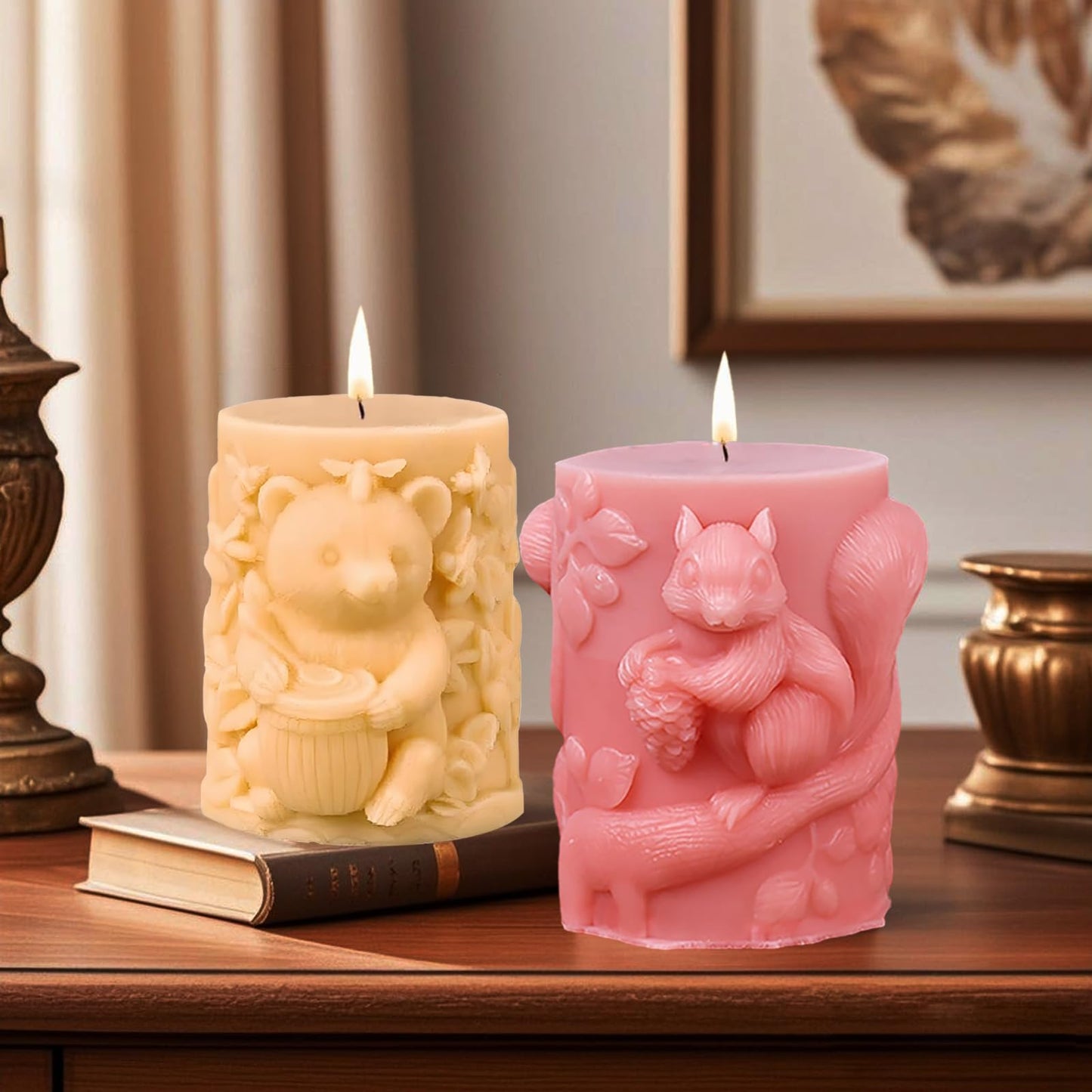 4 Pack 3D Animal Silicone Candle Molds, DIY Bear Koala Squirrel Pillar Candle Molds, Epoxy Resin Casting Molds for DIY Resin Craft, Candle & Soap Making, Perfect for Home Decor