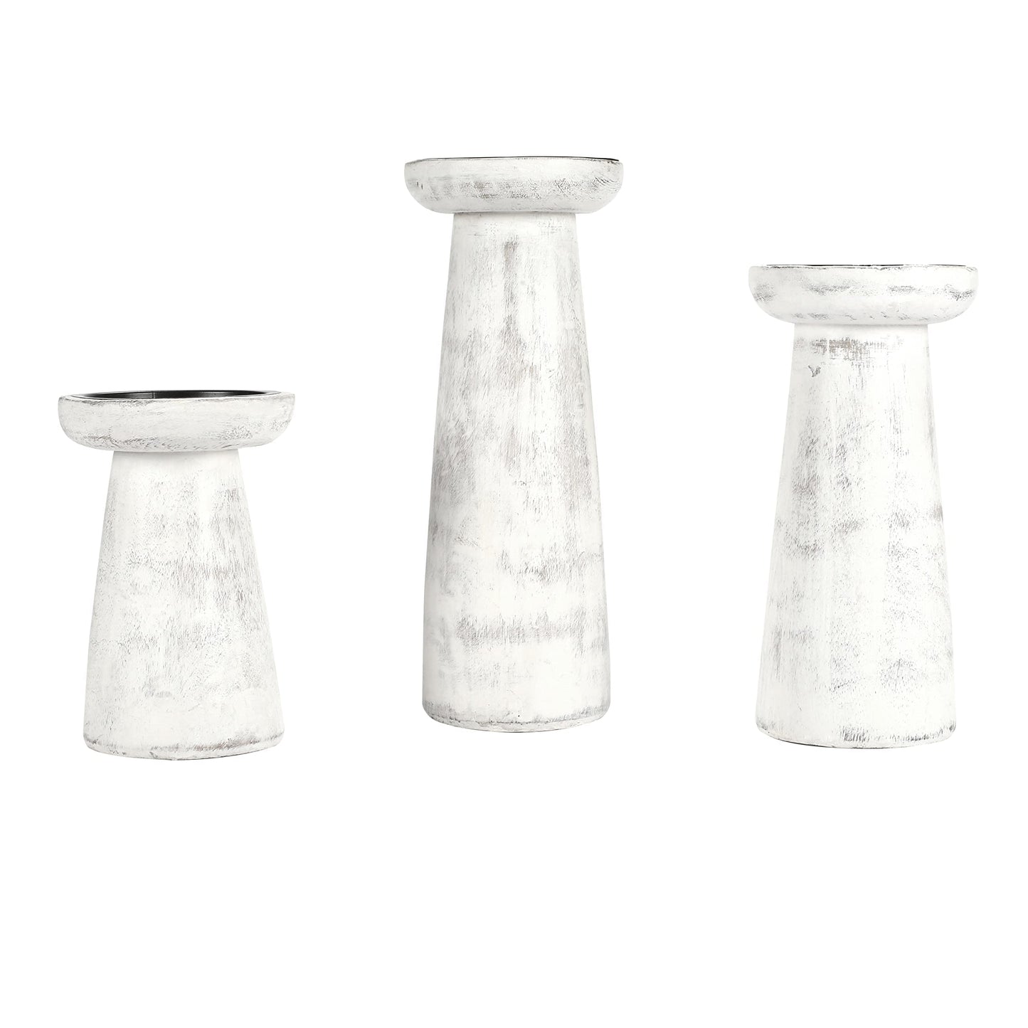 Hand Crafted Wooden Pillar Candle Holder Set of 3, Ideal for LED and Pillar Candle, Gift for Wedding, Christmas, Party, Home, Spa, Reiki, Aromatherapy,Votive Candle Gardens, 10,8,6 Inch, Antique White
