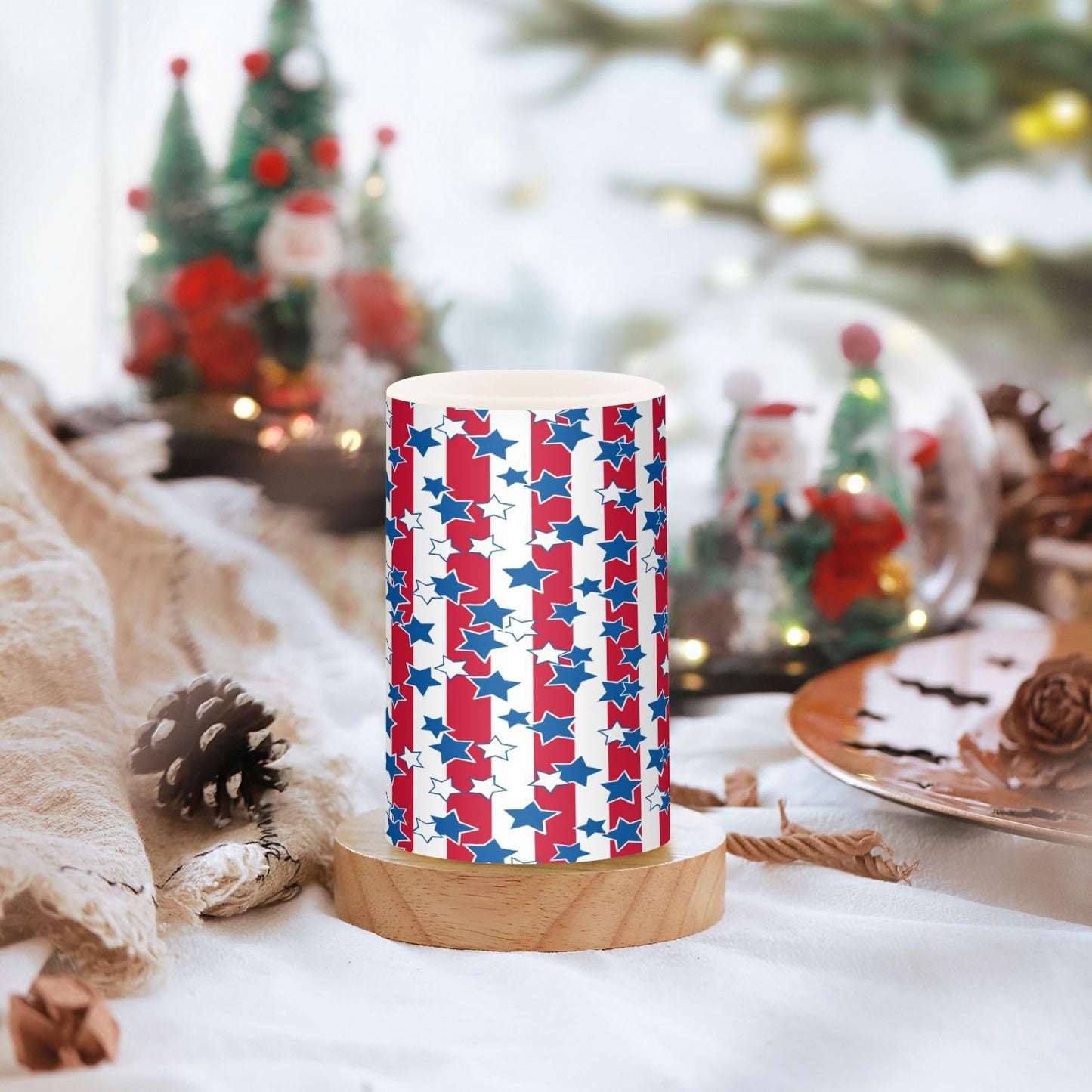 American Flag USA 4th July Red White Blue Star Stripe Flickering Flameless Candles Battery Operated Remote Timer,Tea Light Candles LED Pillar Votive Candles set of 2 for Outdoor Indoor Decoration