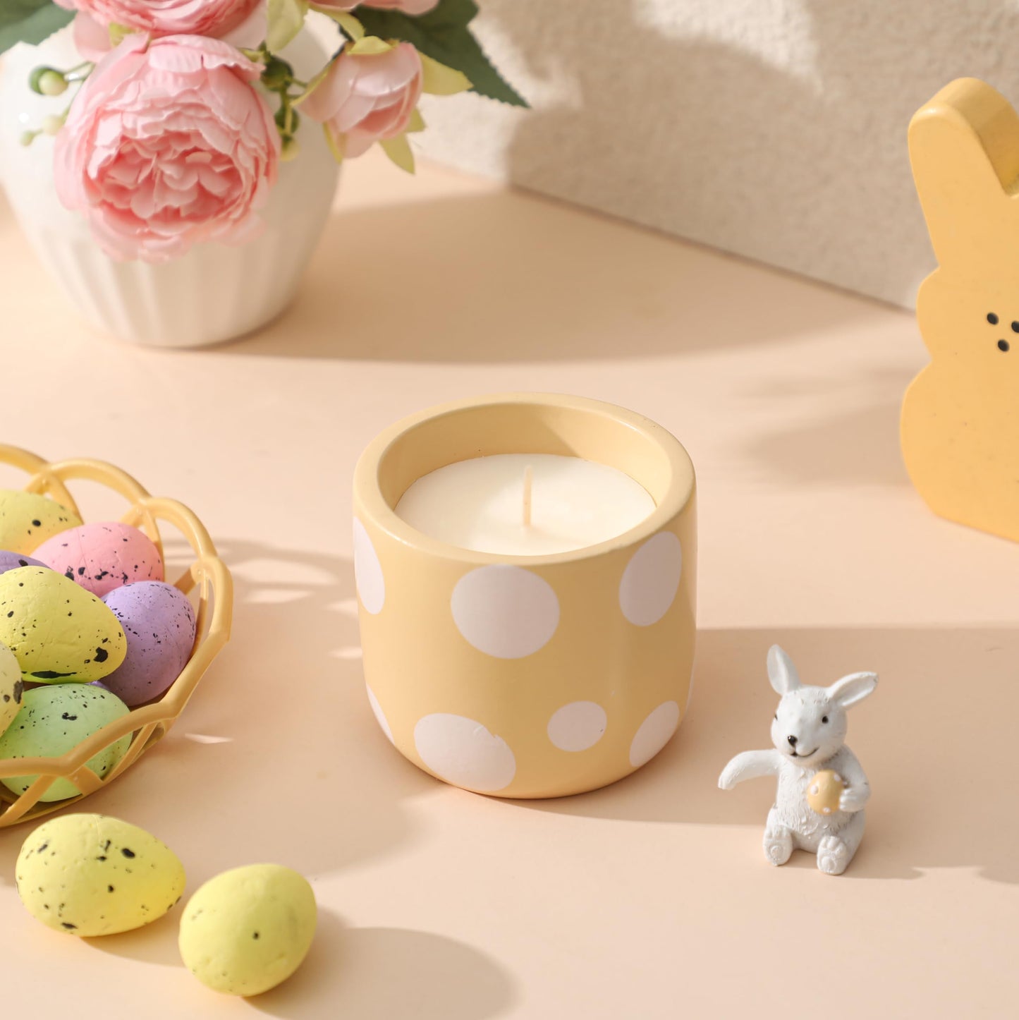 Easter Candles Gifts - Sunflower Scented Candle, Polka Dot Candle with Cute Bunny, Easter Decor Gifts for Kids Teens Adults Women