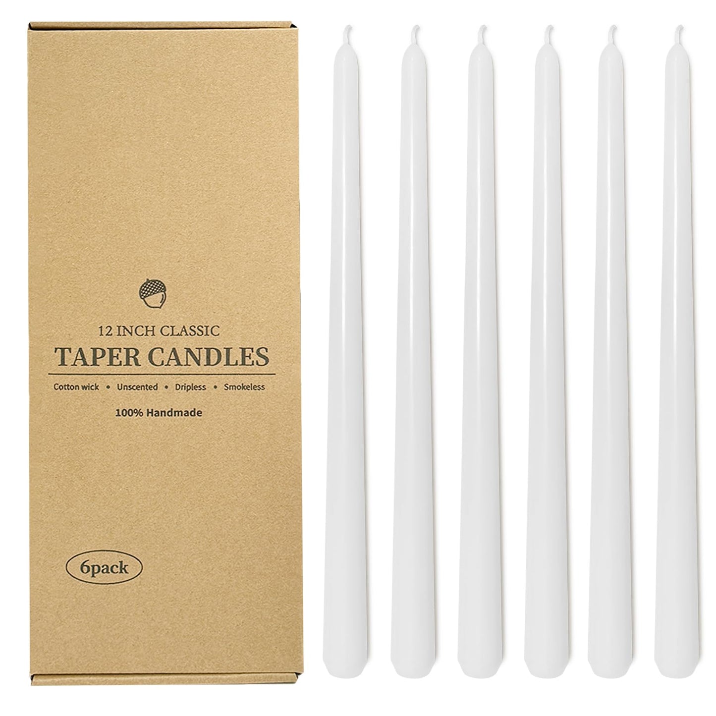 12 Inch Taper Candles 6 Pcs Unscented, Smokeless, Dripless Long Tapered Candlesticks Candles for Christmas Birthday Dinner Wedding Party Home Decor