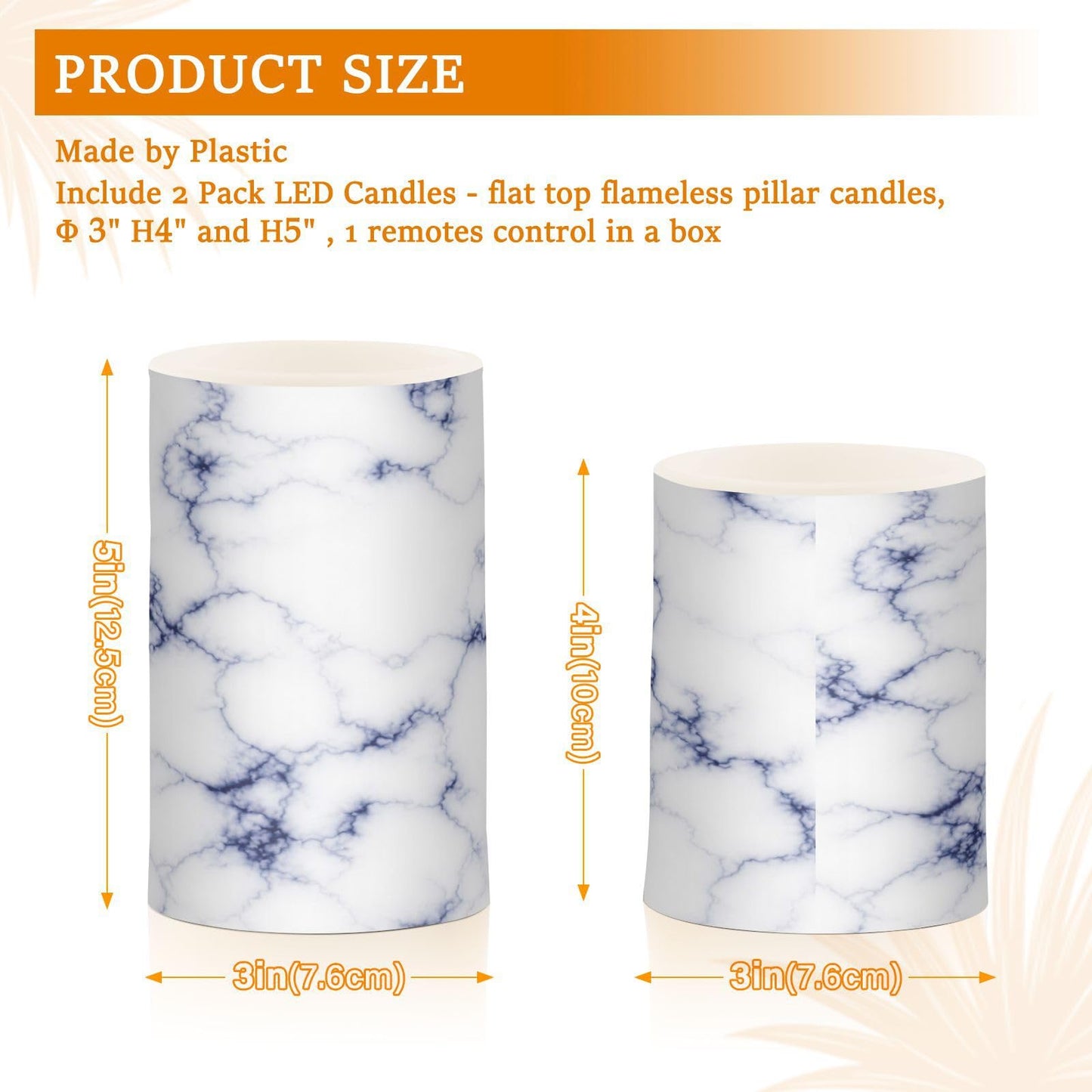 KGLDSNM Navy Marble Pattern LED Flameless Flickering Candle with Remote Timer Battery Operated for Indoor Outdoor Party Holiday Home Decor 2 Pack