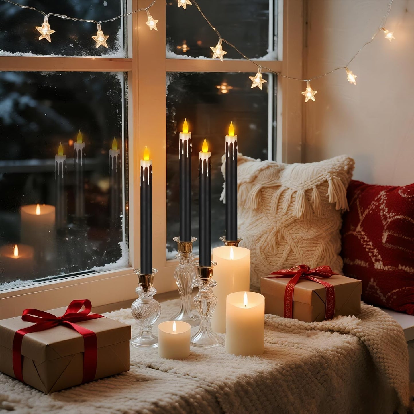 wemarry Flameless Taper Candles 10.6" Dripless Battery Operated Taper Candles Included Remote Timer 400+ Hours by 2AA Batteries for Halloween Christmas Wedding (Black+White, 12 Pack)