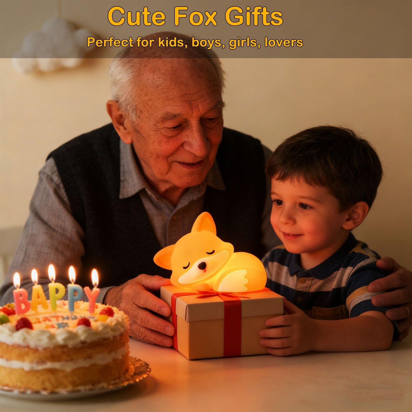 Fox Lamp, Fox Cute Night Light Gifts, Rechargeable Bedside Nightlight, Dimmable Squishy Silicone Animal Touch Lamp, Baby Room Decor, Small Night Light for Kids Teens Boys Girls Lovers