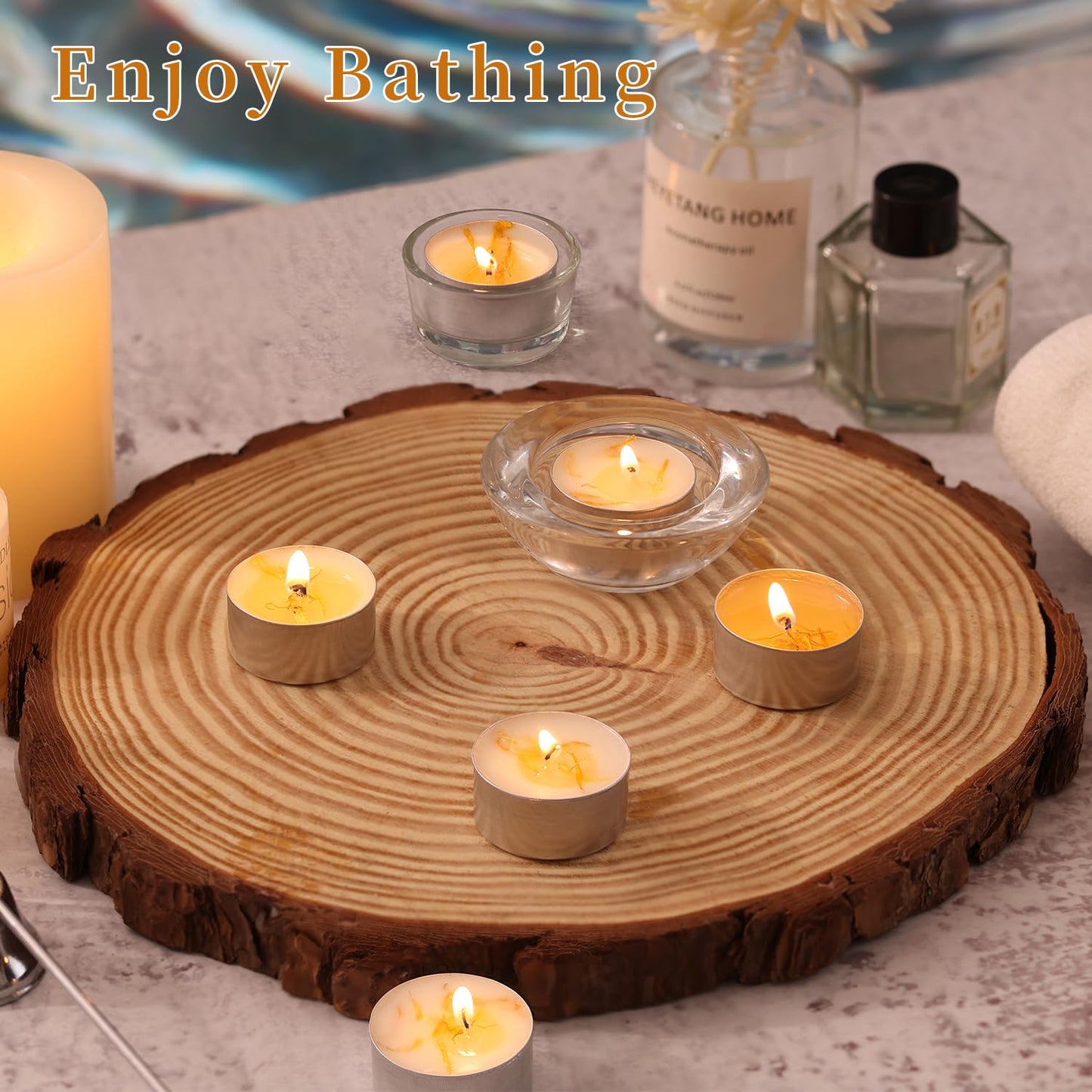8 Pcs Vanilla Scented Tealight Candles, 6H Long Burning - 100% Palm Wax Based Scented Tea Lights with Dried Flowers, Non-Toxic/Smokeless Tea Lights Candles Bulk for Spa, Bath, Wedding