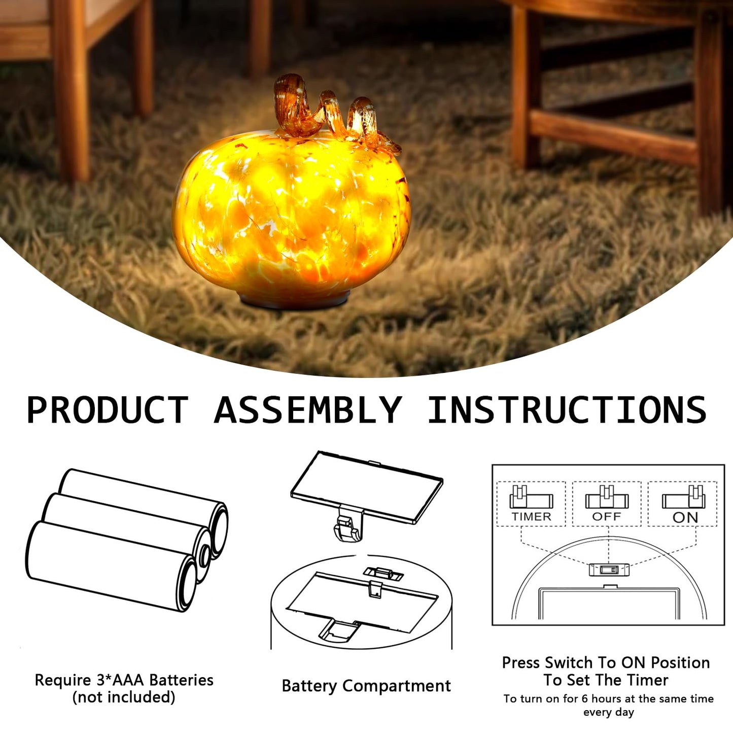 Naboher Handcrafted Glass Pumpkin with Warm LED Lights - Halloween & Thanksgiving Decor, Gift-Worthy Fall Home Decoration, 5.9-Inch Light-Up Tabletop Centerpiece (Vine Orange)