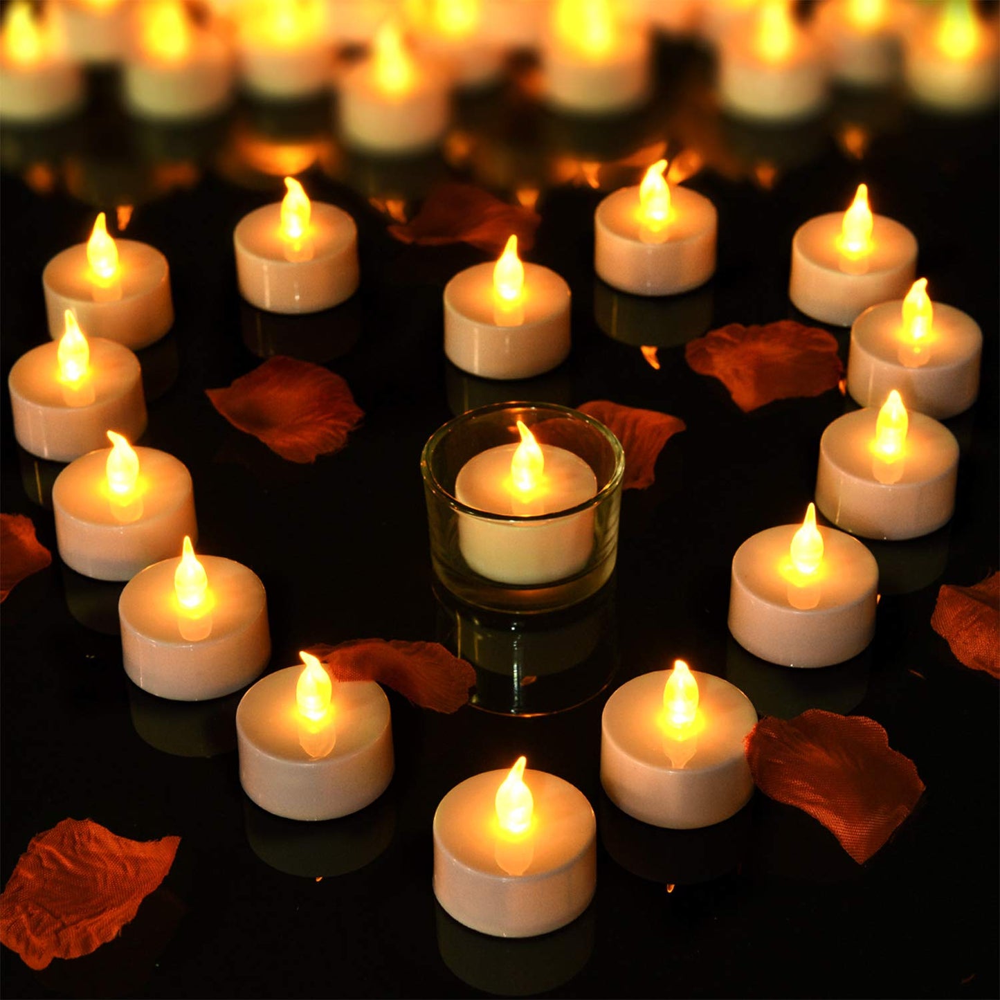 Pandaing Lasts 2X Longer Flameless Tealight Candles [50 Pack, Batteries Included], Realistic Tea Lights Candles, Flickering Bright Tealights, Battery Operated Unscented Candles
