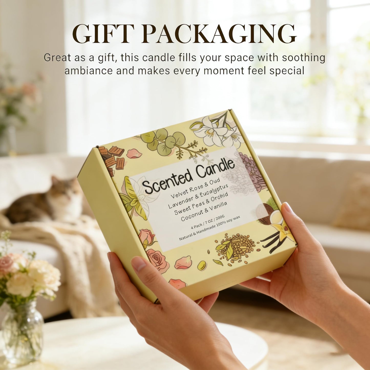 Scented Candles Gift Set 4 Pack, Soy Wax Aromatherapy Candles with Lavender Rose Coconut Vanilla, Long Lasting 200 Hours Burn, Non Toxic Home for Birthday Bath, Relaxation,Mothers Day, Gifts for Women