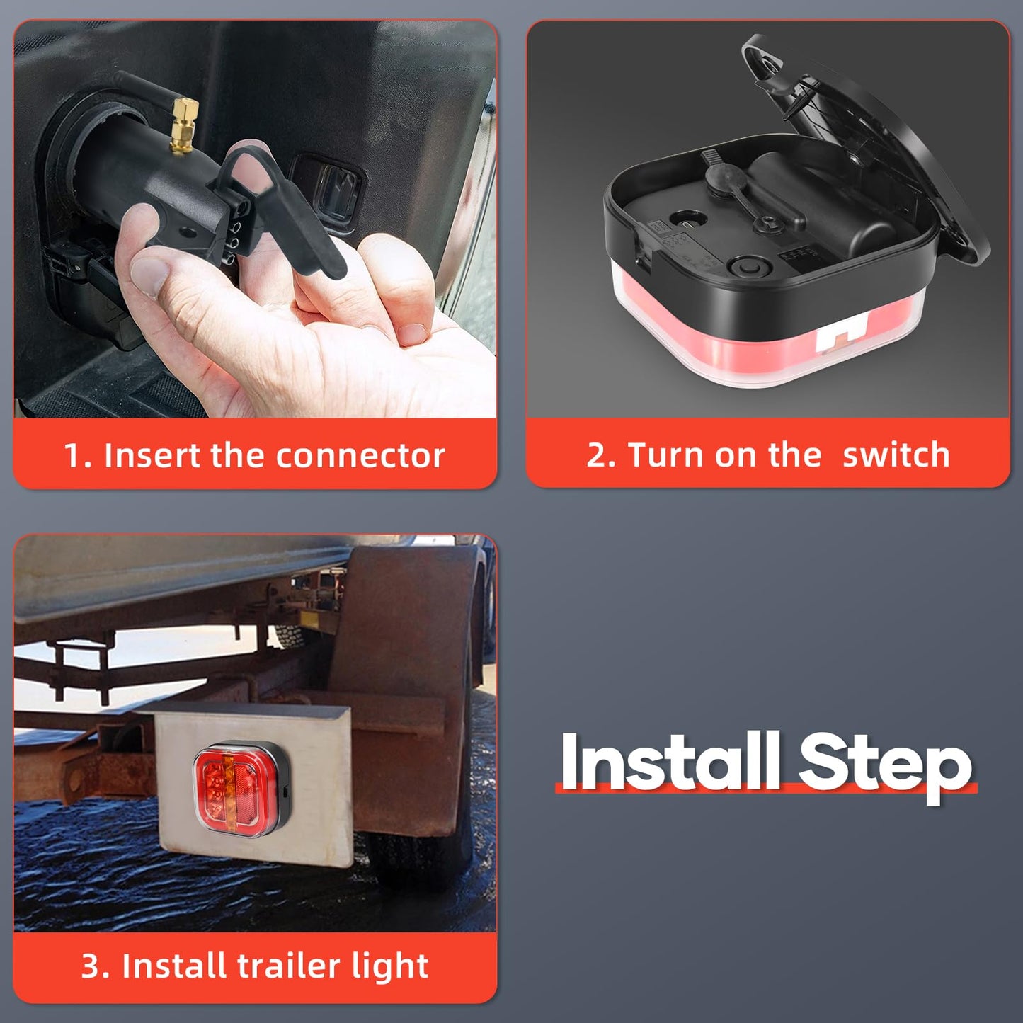 WIAZZLUK Wireless Trailer Lights, Rechargeable LED Tail Light Kit, Waterproof, Magnetic/Screw Fixed, Model RAVI RAZZ DK0001, Black