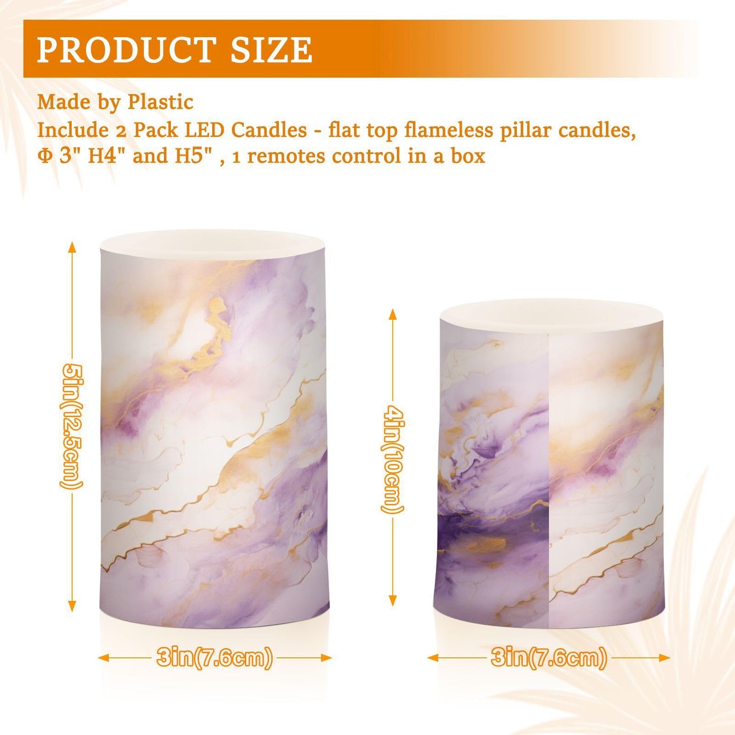BOENLE Flickering Flameless Candles, Purple Gold Marble LED Candles with Remote Timer, Set of 2 Battery Operated Candle for Valentine Wedding Birthday