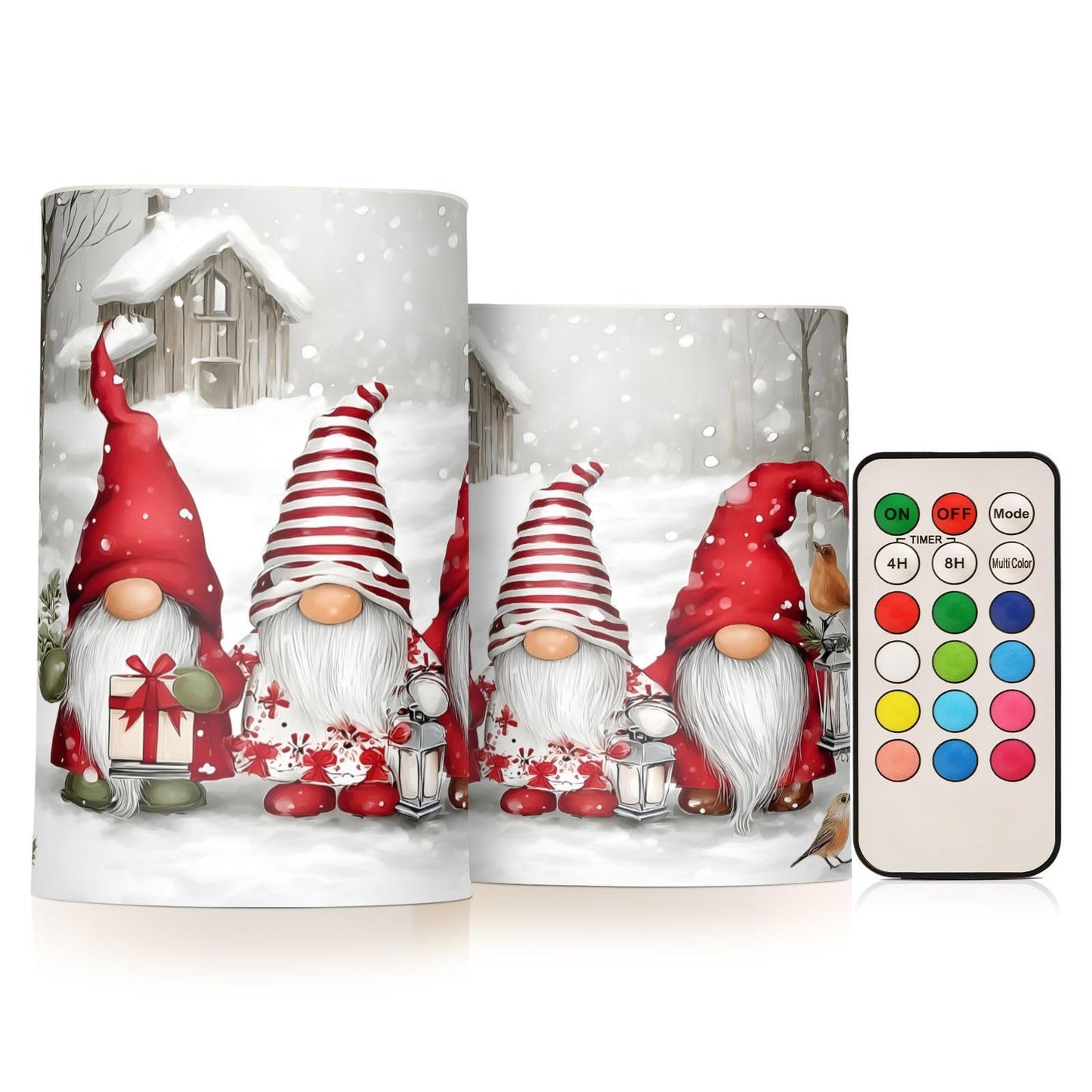 ALAZA Rred Gnomes White Snowflake Winter Flameless Candles Flickering LED Candles with Remote Timer Battery Operated Pillar Candles Set of 2 for Dinner Holiday Decor