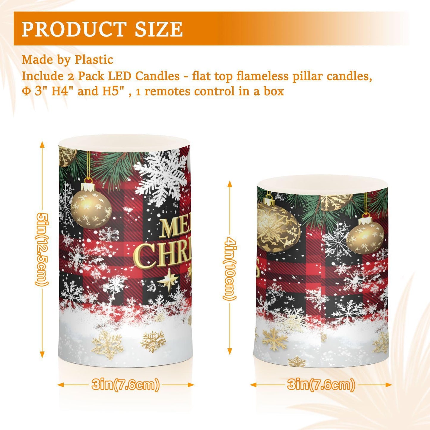 ALAZA Christmas Flickering Flameless Candles Buffalo Plaid Check Snowflake Battery Operated with Remote Timer,Tea Light Candles LED Pillar Votive Candles Set of 2 for Outdoor Indoor Xmas Decorations