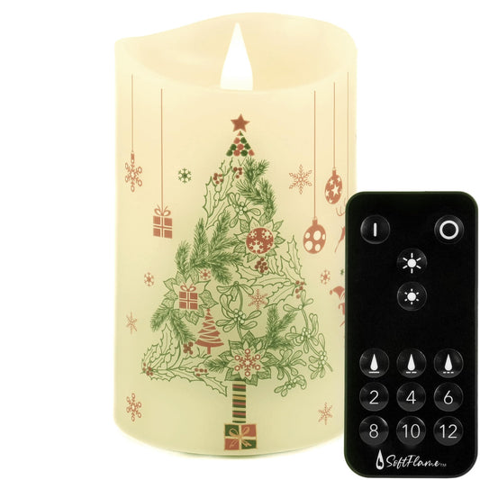 Softflame Christmas Flameless Candles with Remote Control, 3"x 5"Battery Operated Flickering 3D Wick Real Wax Pillar Christmas Gift Tree Candle