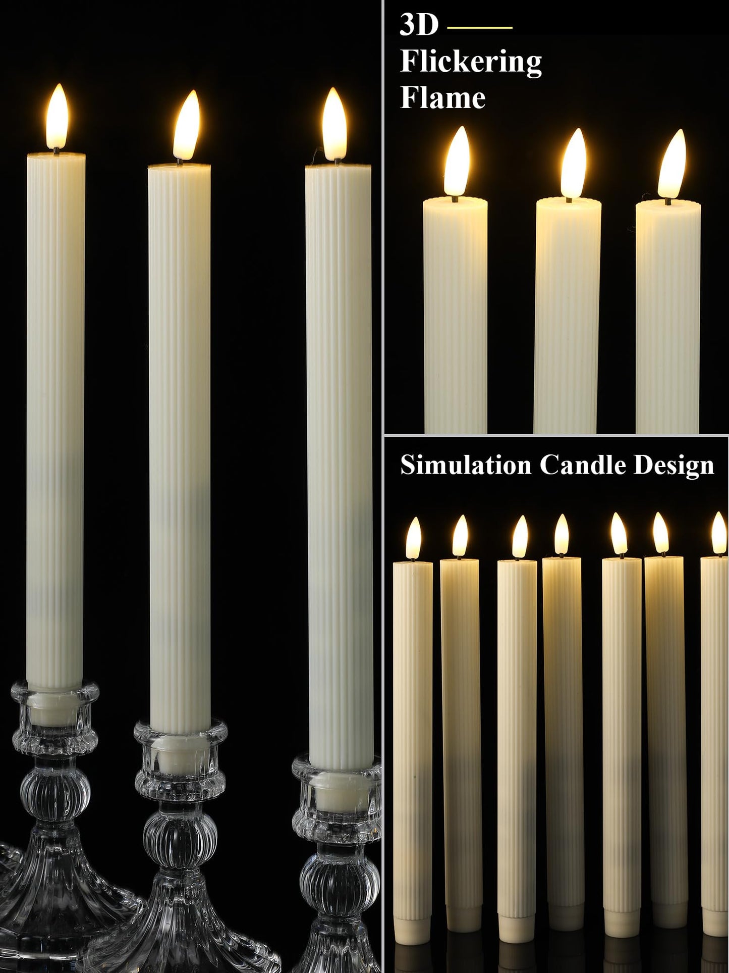 Treela 36 Pieces Flameless Taper Candles Flickering Faux LED Battery Operated Electric Fake Candles for Christmas Halloween Birthday Wedding Party(Ivory White,0.8x10 Inches,Vertical Stripes)