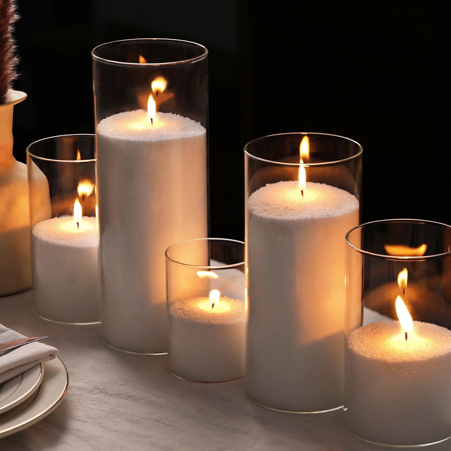 LAMORGIFT 8LB Candle Sand- White Candle Beads, Sand Wax for Wedding Decor, Pearled Candles with Wicks (50 Pcs) & Wooden Spoons, Unscented for Powder Candle Making, Candles Refill Kit
