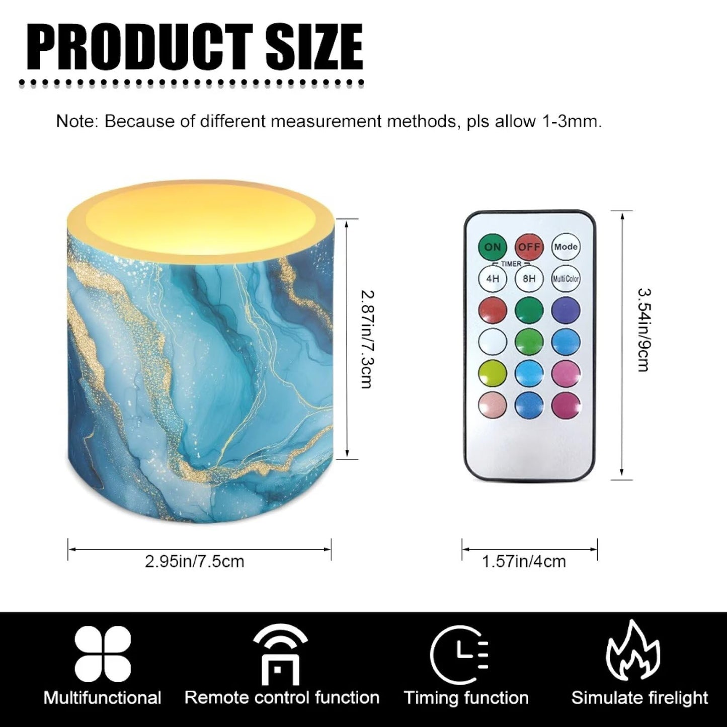 Cozeyat Blue Marble LED Candles Set of 4 Battery Powered Flameless with Remote Timer Waterproof Flickering Pillar Candles for Home Patio Garden