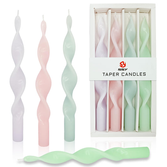 Spiral Taper Candles Stick Color Canclesticks 10 inch High Tapered Candle - Set of 4 Smokeless Twisted Candlesticks Unscented Tapered Candlesticks for Home Decoration Holiday Wedding Party