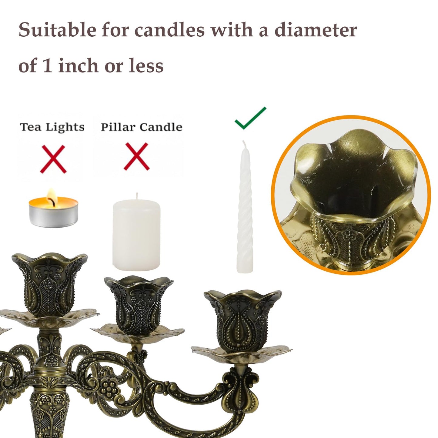 5-Candle Candelabra Metal Candlestick Holder Home Decoration for Weddings, Churches, Halloween, Christmas, Birthday, Wedding, Valentine's Day (A-Bronze*2)