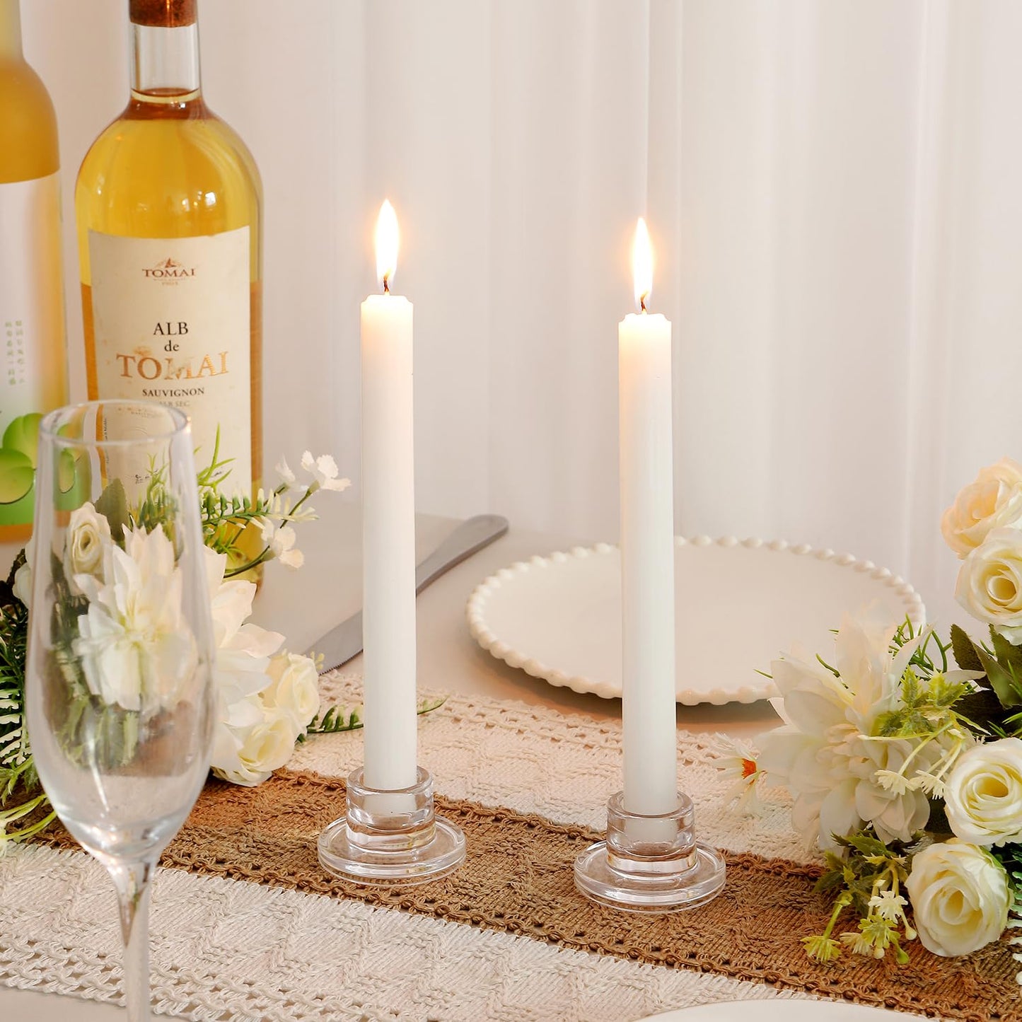 ZQXJWF Clear Glass Taper Candle Holders Set, Round Base Design, Elegant Dining Table Decor, for Table Centerpiece Wedding Party Advent Christmas Home Decorations(36, Clear)