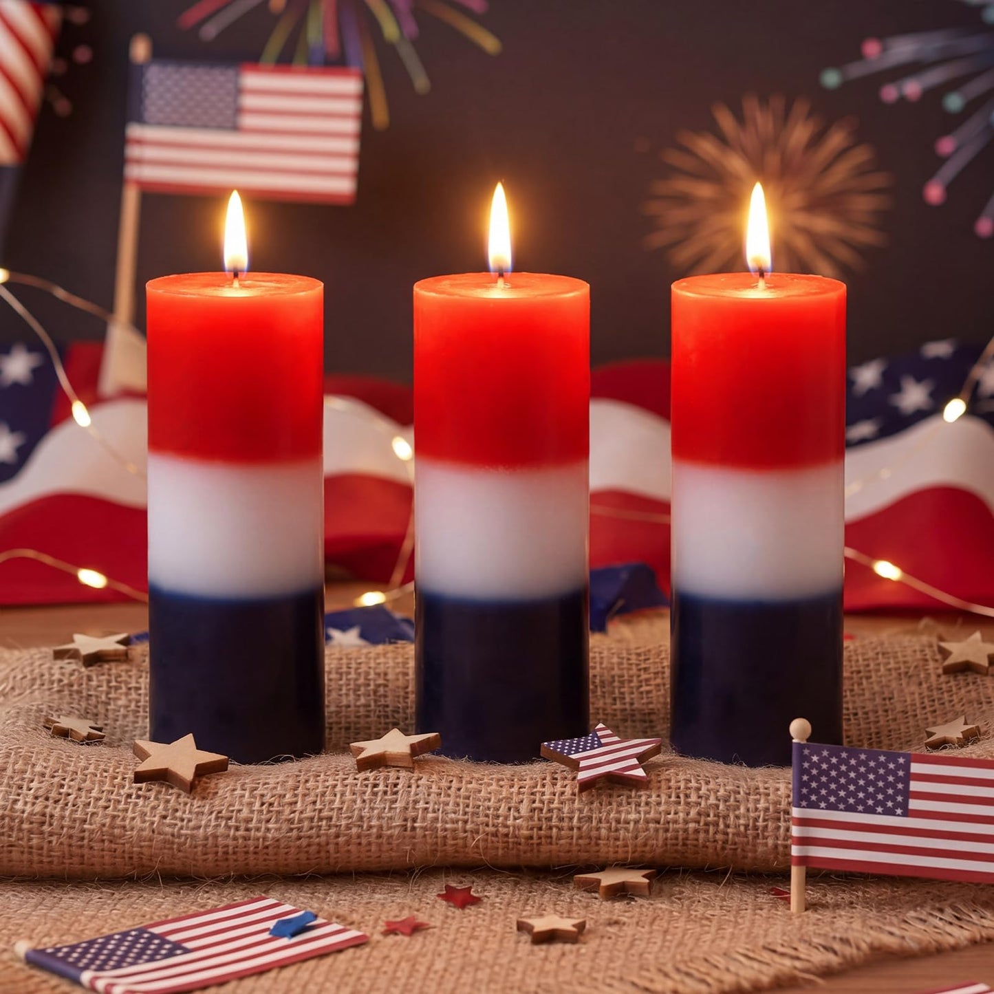 Conelist 3 Pcs Red White and Blue Wax Candle 4th of July Unscented Dripless Pillar Patriotic Candles Smokeless Independence Day American Gifts for Dinner Party Decoration(Red Blue White,2 Inch)