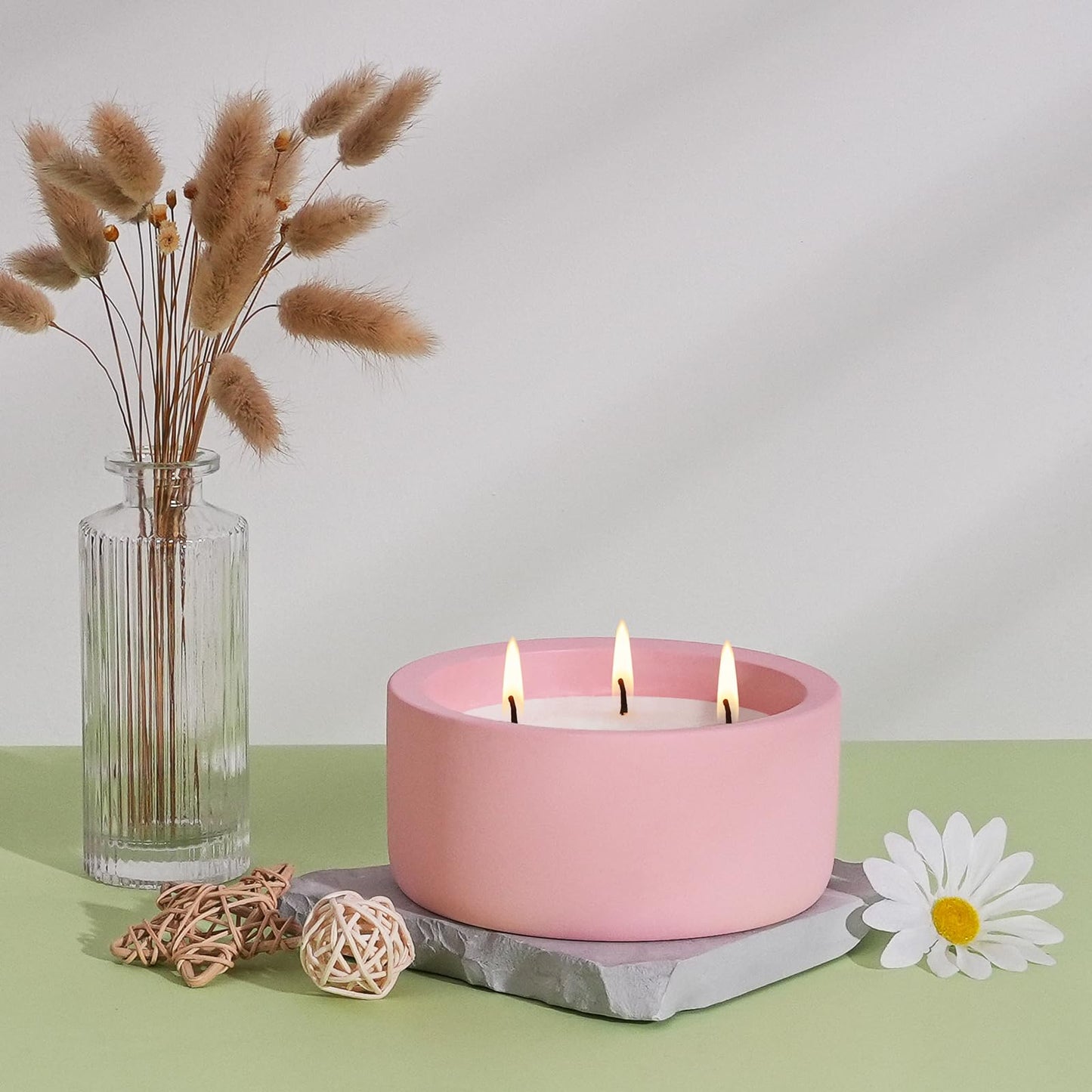 Viyffo 20oz Large Scented Candle - Rose & Jasmine, 3 Wick Pink Candles for Women Home Scented, Non Toxic Soy, Decorative Ceramic Jar Candle, Luxury Fragrance, Elegant Spring Décor & Birthday Gift