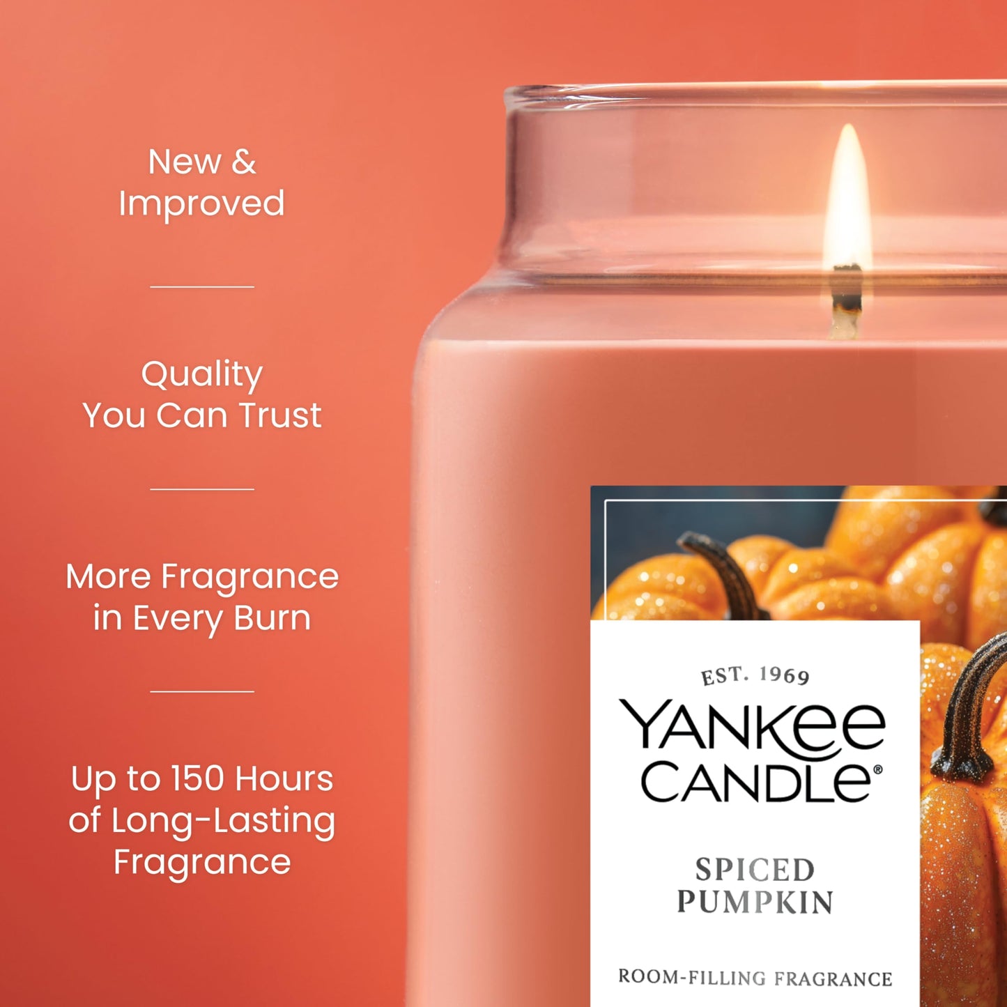 Yankee Candle Spiced Pumpkin, Fall Scented Candle, 22oz Large Jar with up to 150 Hour Burn Time, Giftable
