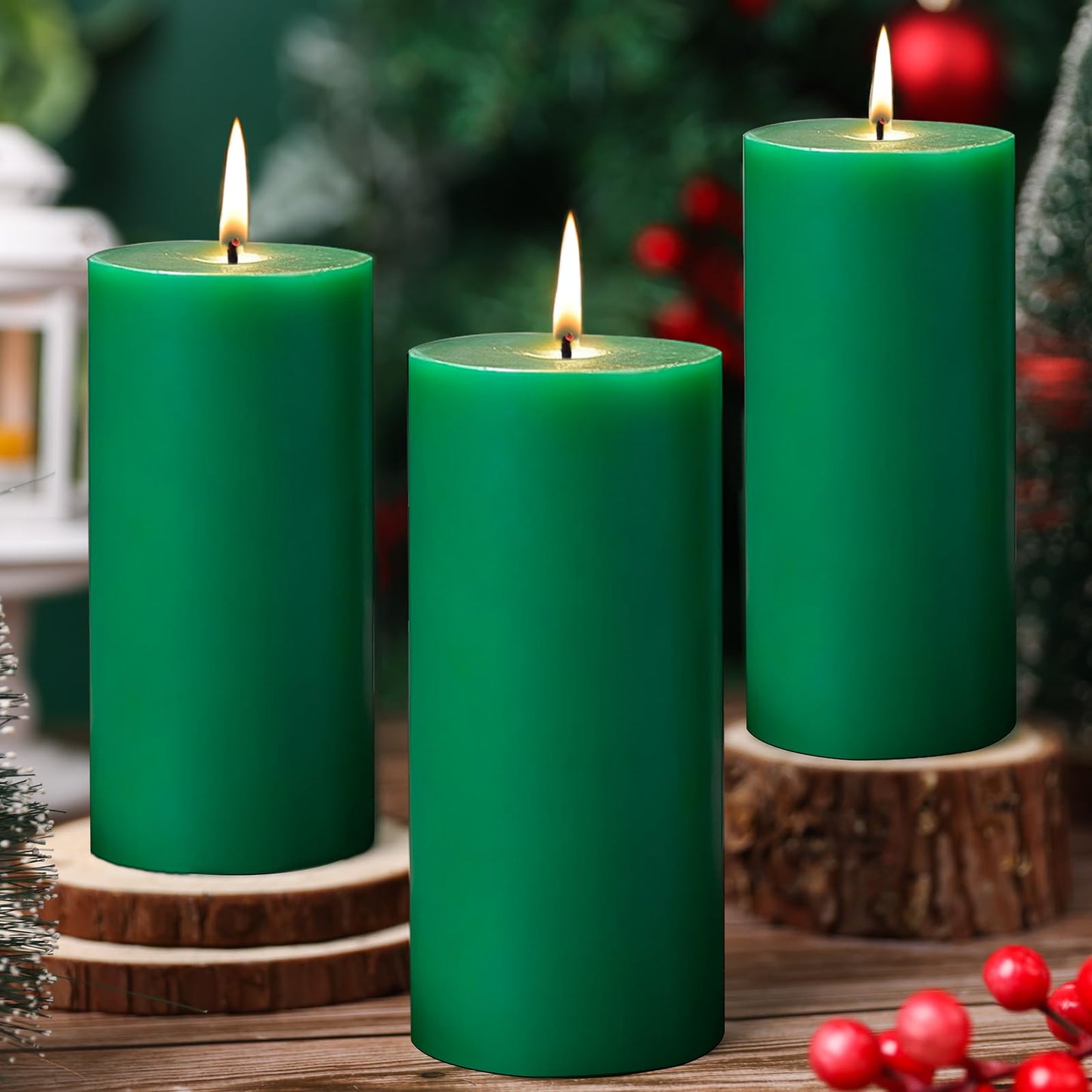 2.8x6 Inch Soy Pillar Candles 270 Hours Long Burning Natural Soy Wax Candles Smokeless Green Pillar Candles Dripless Handmade Pillar Candle for Home Wedding Table, 3 Pack
