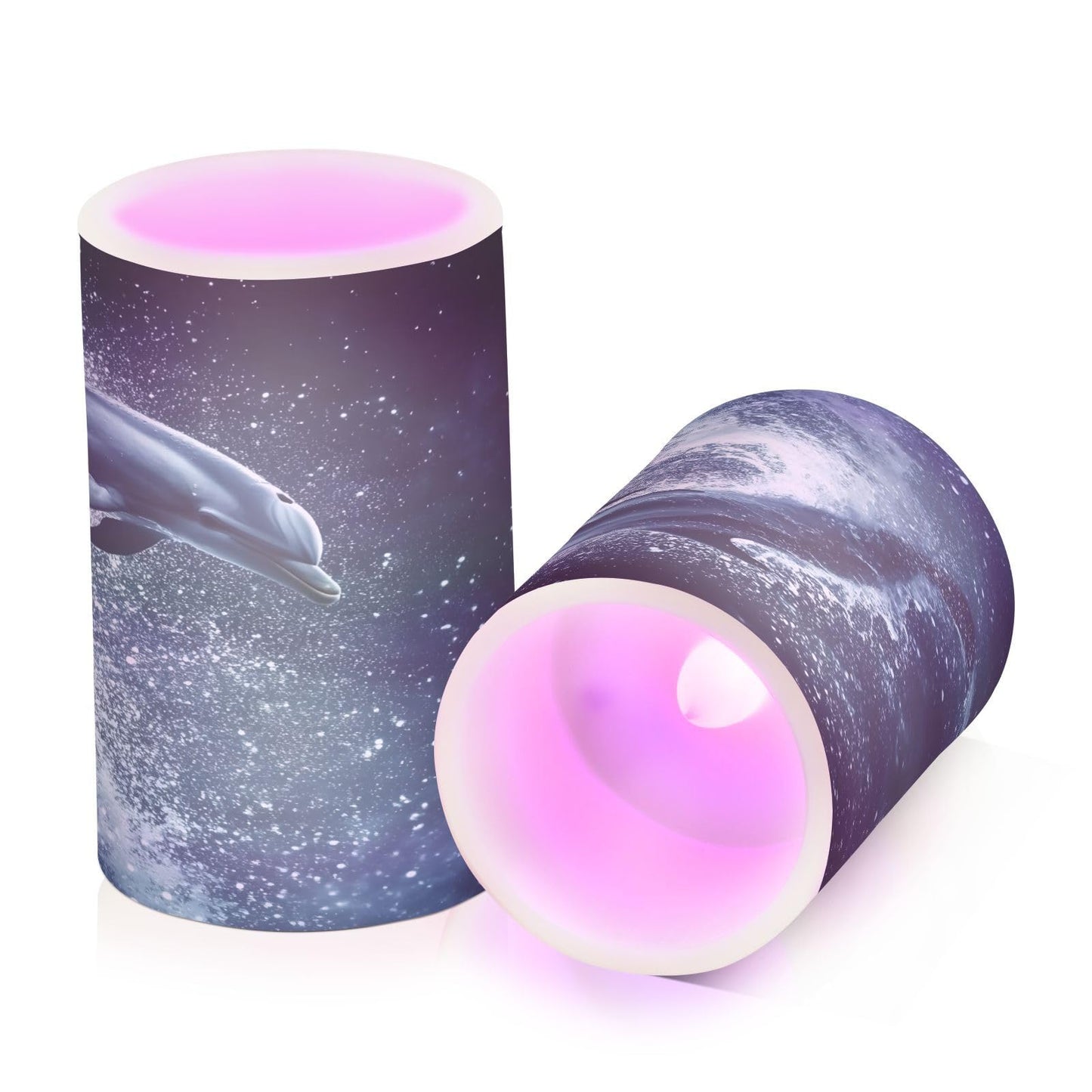 ALAZA Flameless Candles with Remote Timer,Ocean Dolphin Battery Operated Candles Set of 2 LED Tea Lights Flickering Pillar Votive Candles for Indoor Outdoor Decor