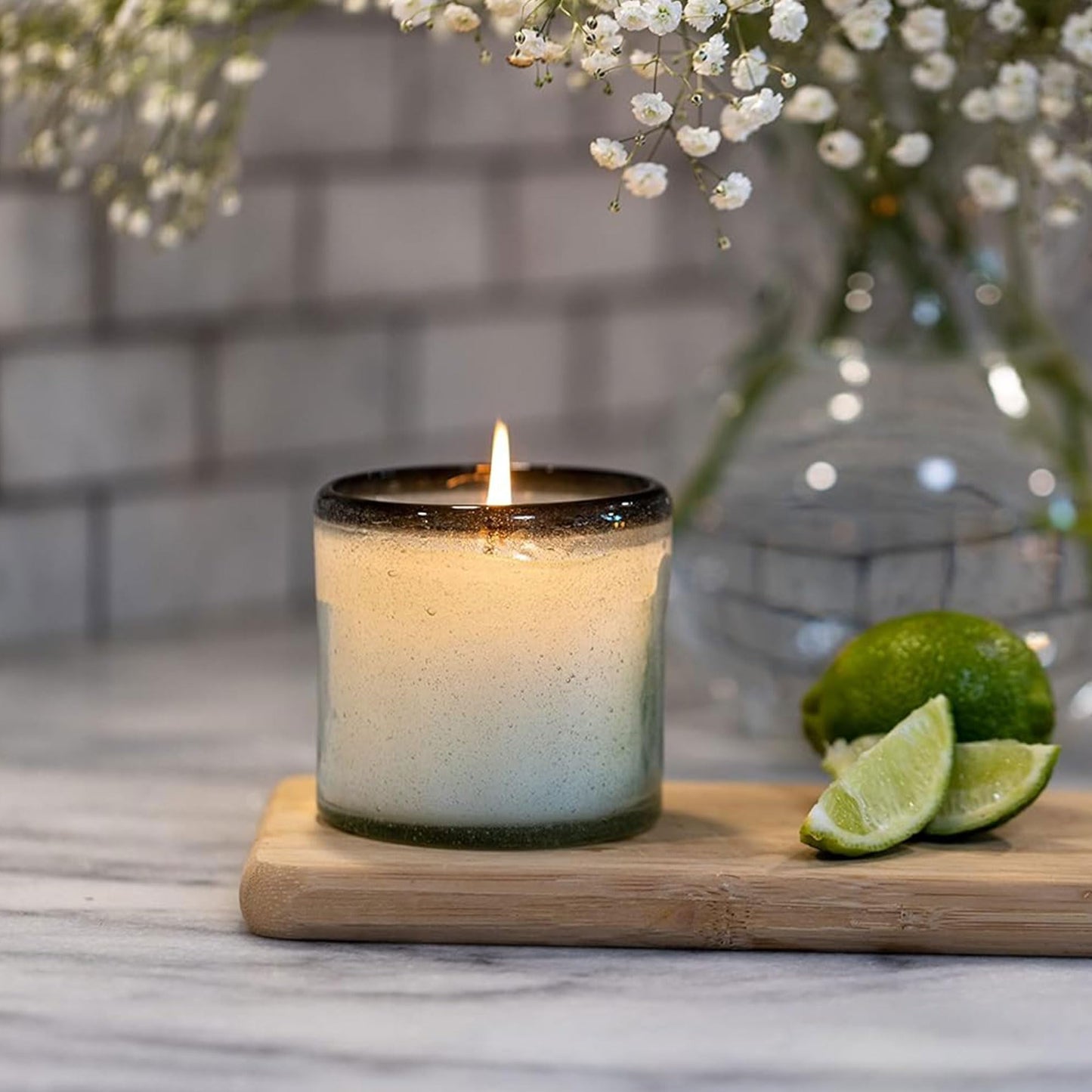 Paddywax La Playa, Vanilla Rosa Scented Candle in Reusable Hand-Blown Bubble Glass, Soy Wax Candle with Approx. 40 Hour Burn Time, Decorative Gift Candle for Home, Vanilla Rosa, 9 oz