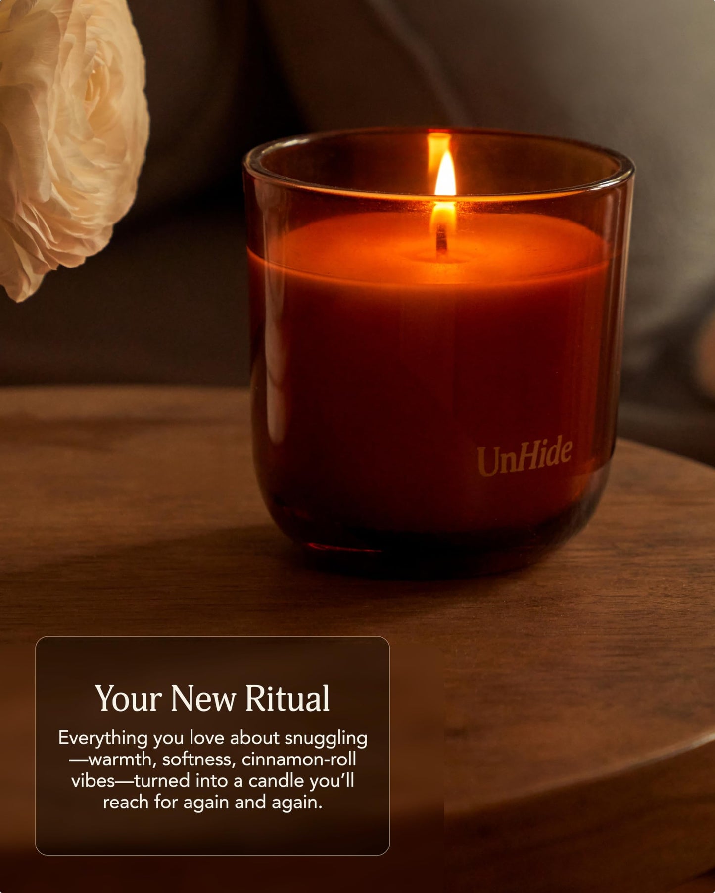 UnHide The Amber Candle - 50 Hour Burn Time - Notes of Amber, Nutmeg, Patchouli, Vanilla, Musk, Clove - Aromatic and Fragrant Soy Wax Blend Candle - 7.5 oz