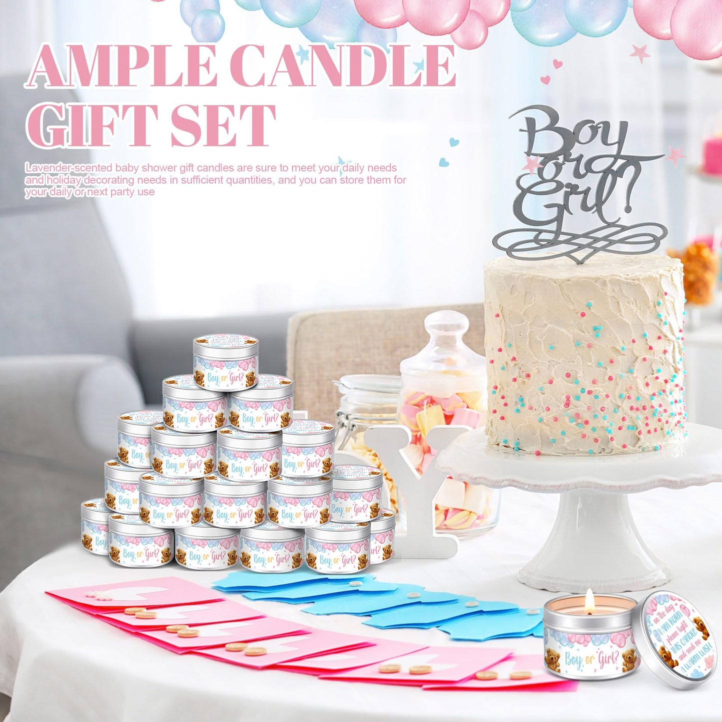 MTLEE 24 Pcs Gender Reveal Bear Baby Shower Party Favors Candles Lavender Scented Baby Shower Favors for Guests Rustic Tealights Candles Gender Reveal Return Gifts (1.2 oz, Blue and Pink)