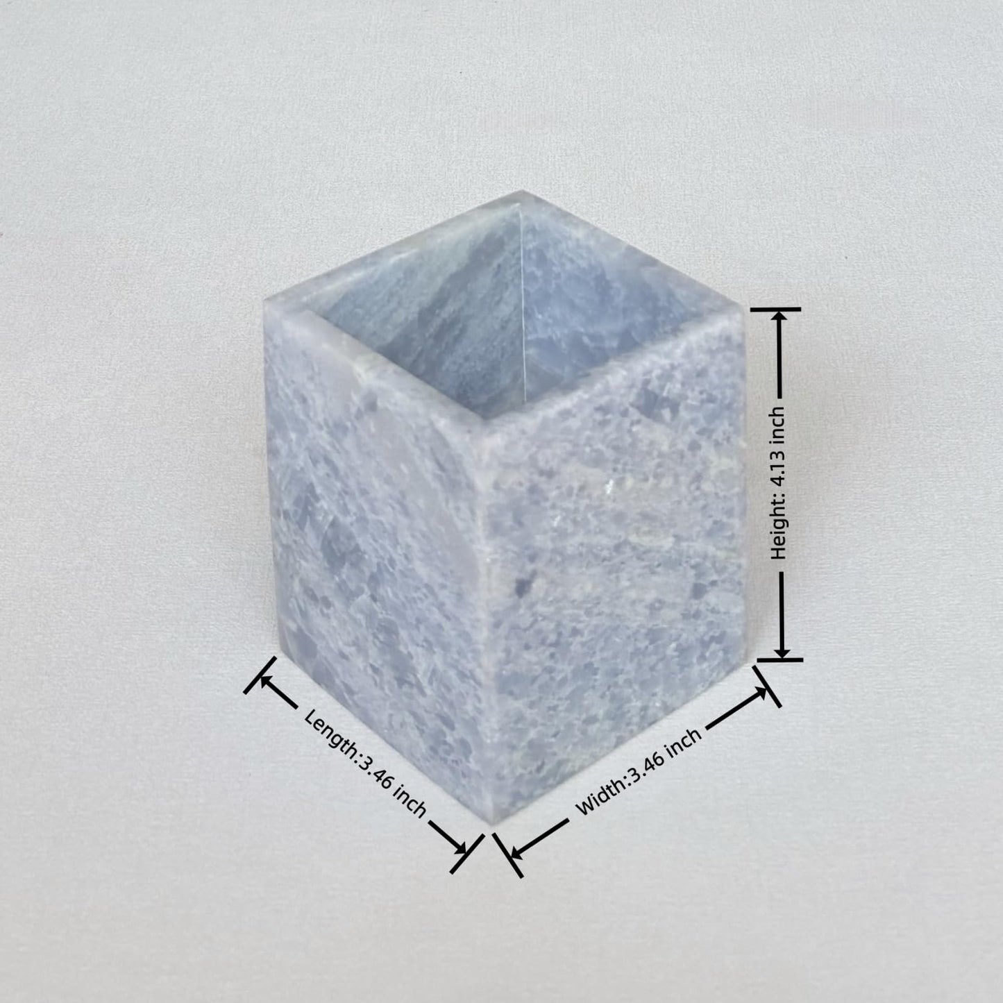 StonePlus Natural Marble Stone Square Storage Container Empty Vessel Holder Cup for Candle/Pens/Sundries items (Blue Crystal Marble)