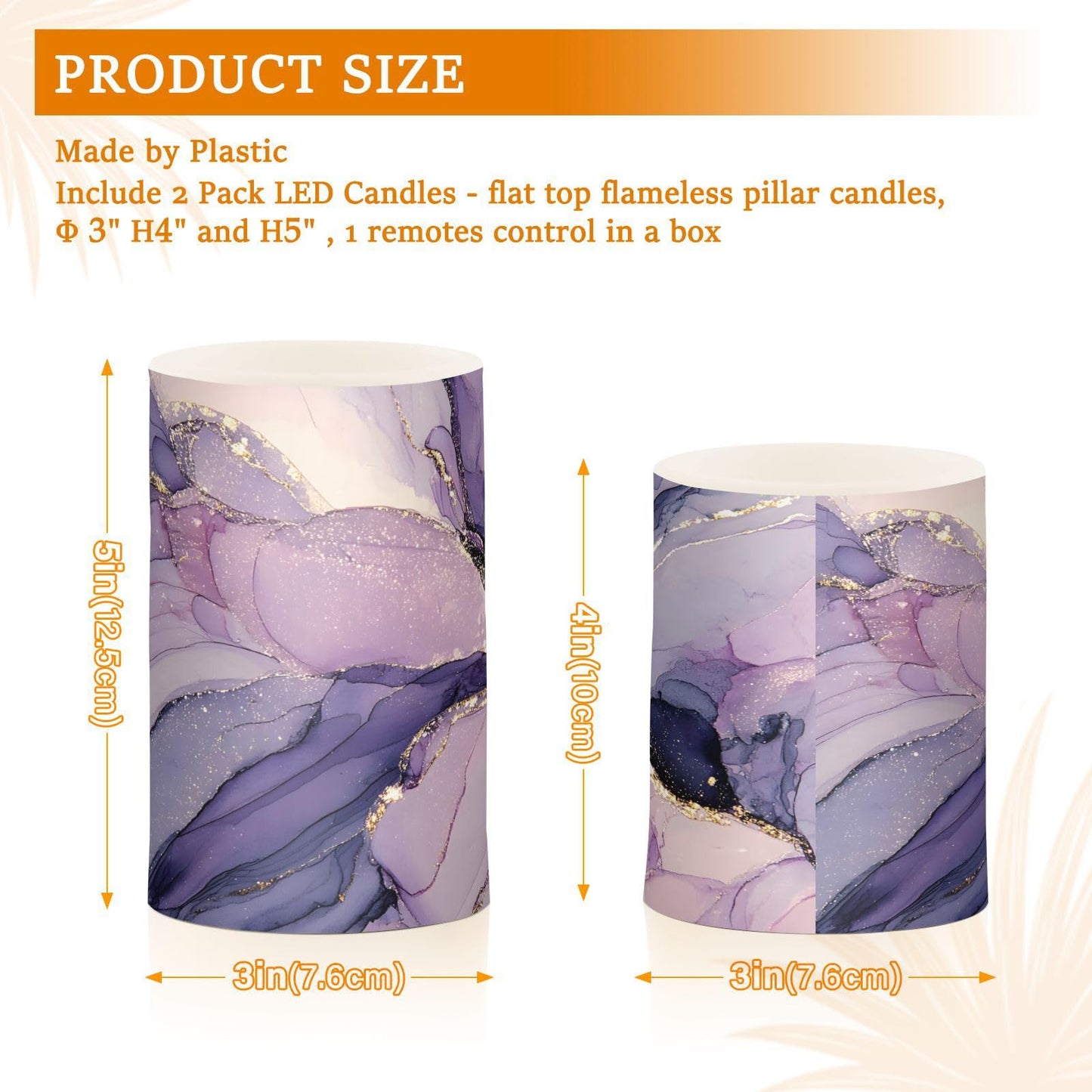 BOENLE Flickering Flameless Candles, Purple Marble Lavender Liquid LED Candles with Remote Timer, Set of 2 Battery Operated Candle for Valentine Wedding Birthday